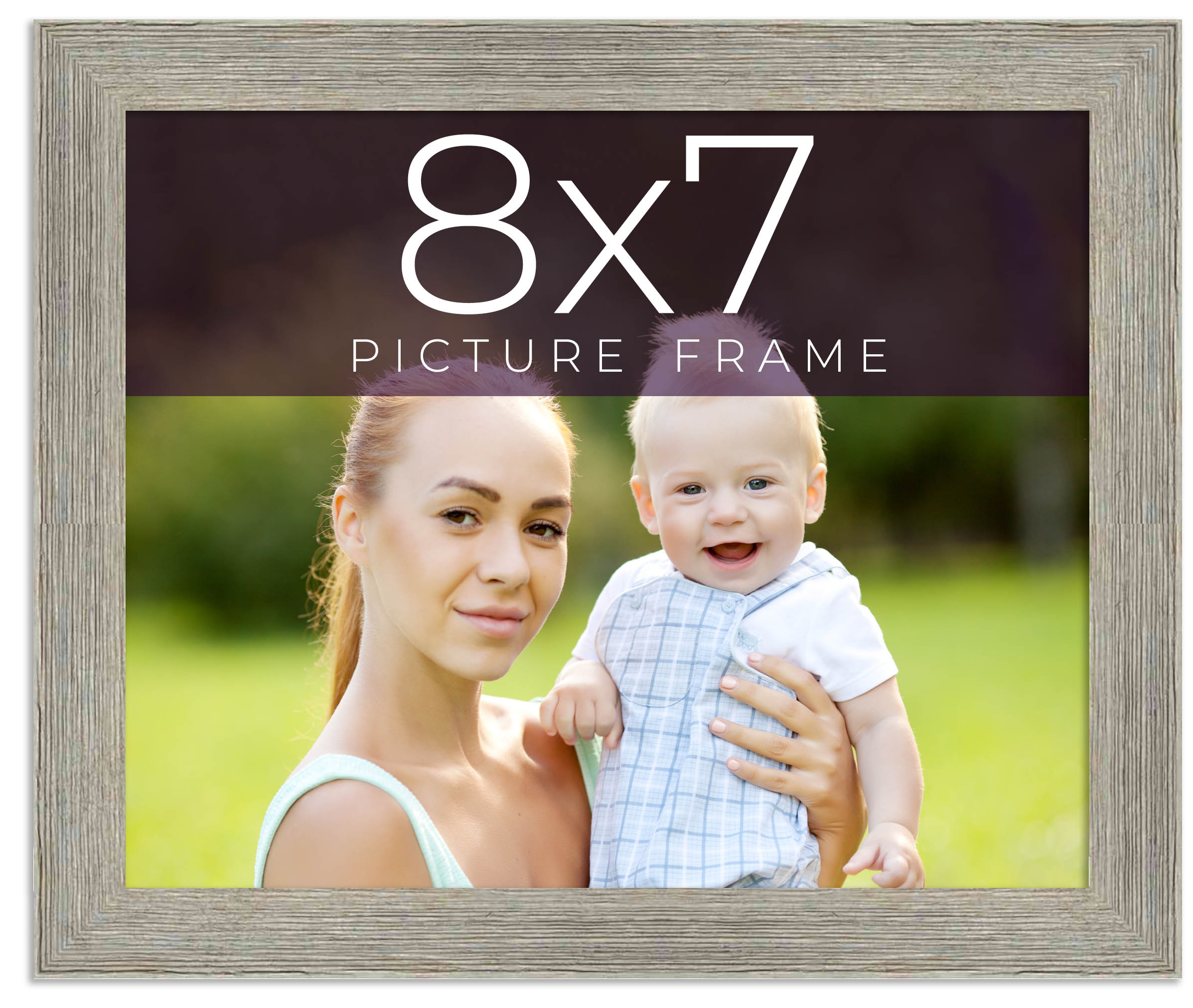 8x7 Frame Grey Real Wood Picture Frame Width 1.5 Inches | Interior Frame Depth 0 main product image