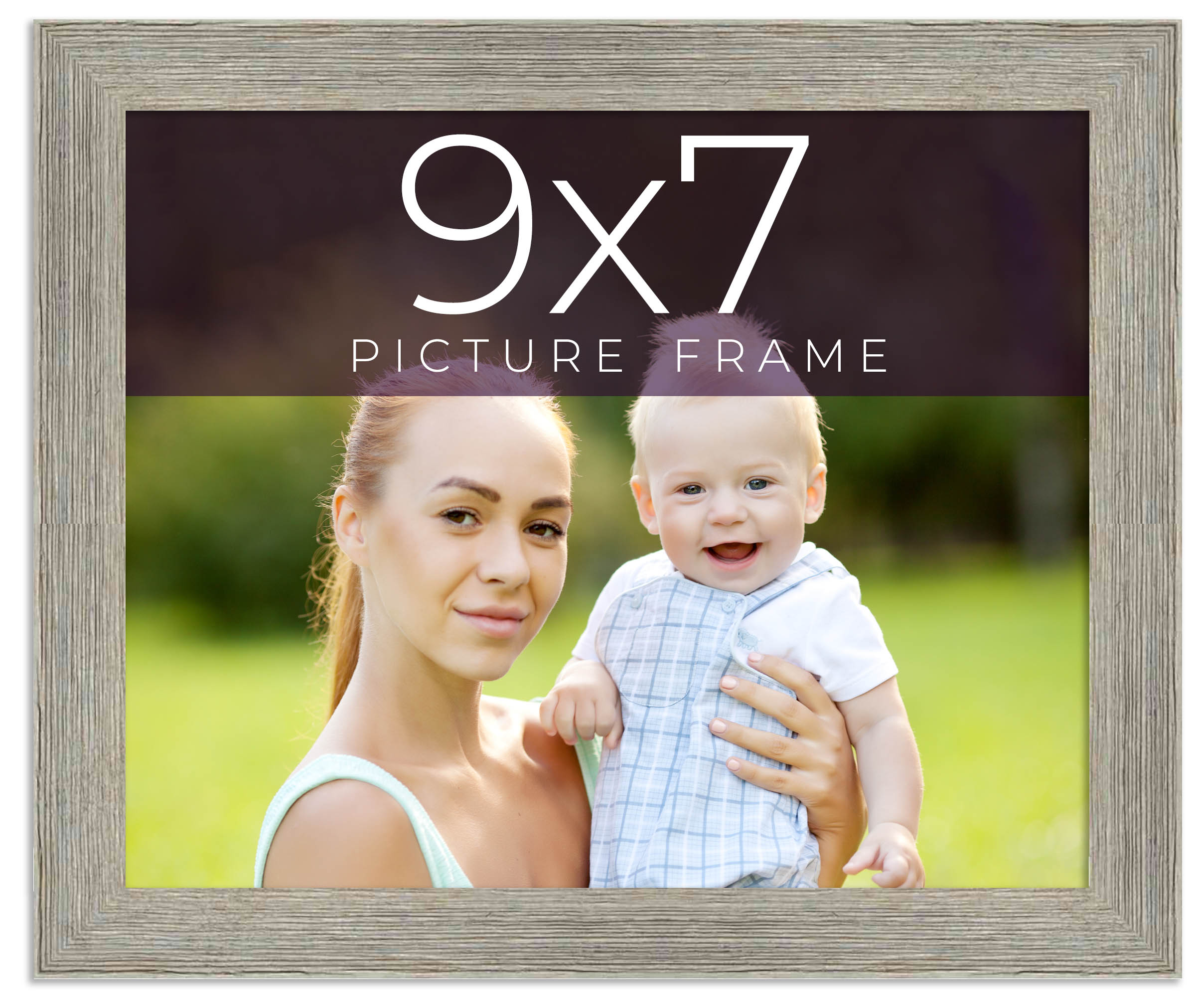 9×7 Frame Grey Real Wood Picture Frame Width 1.5 Inches | Interior Frame Depth 0