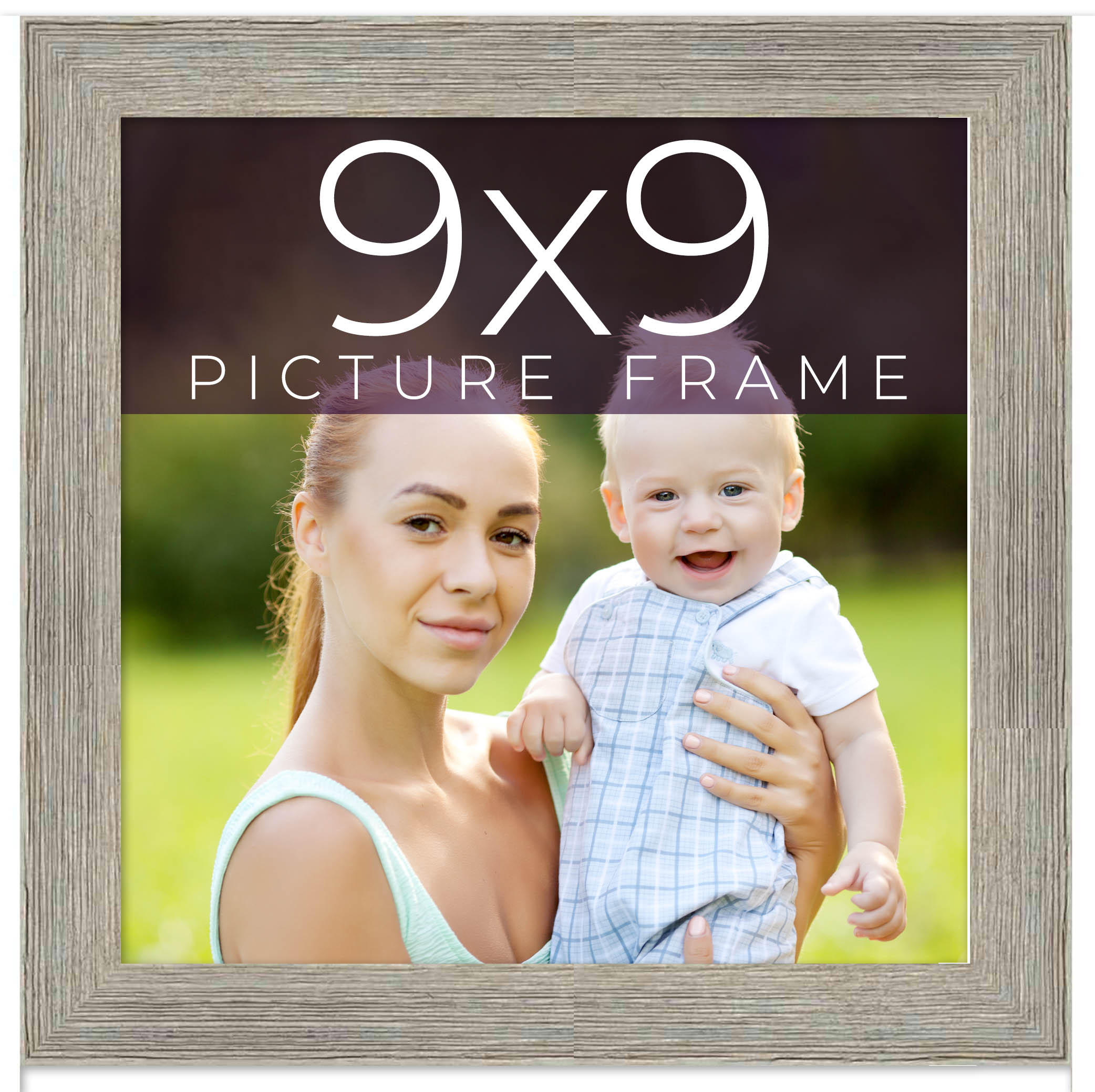 9×9 Frame Grey Real Wood Picture Frame Width 1.5 Inches | Interior Frame Depth 0