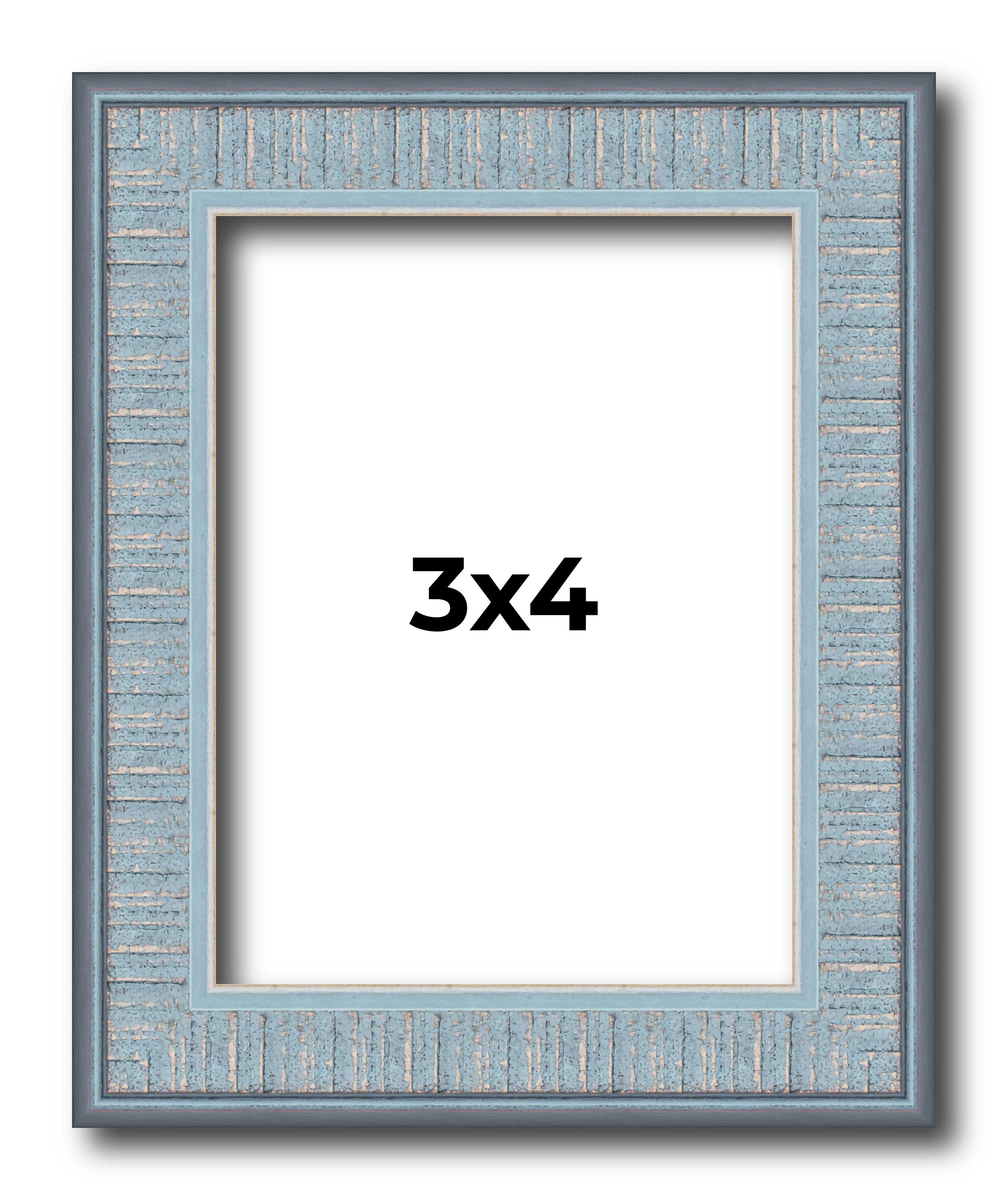 3×4 Frame Blue Scuffed Farm Board Solid Wood Picture Frame Width 0.75 Inches | I
