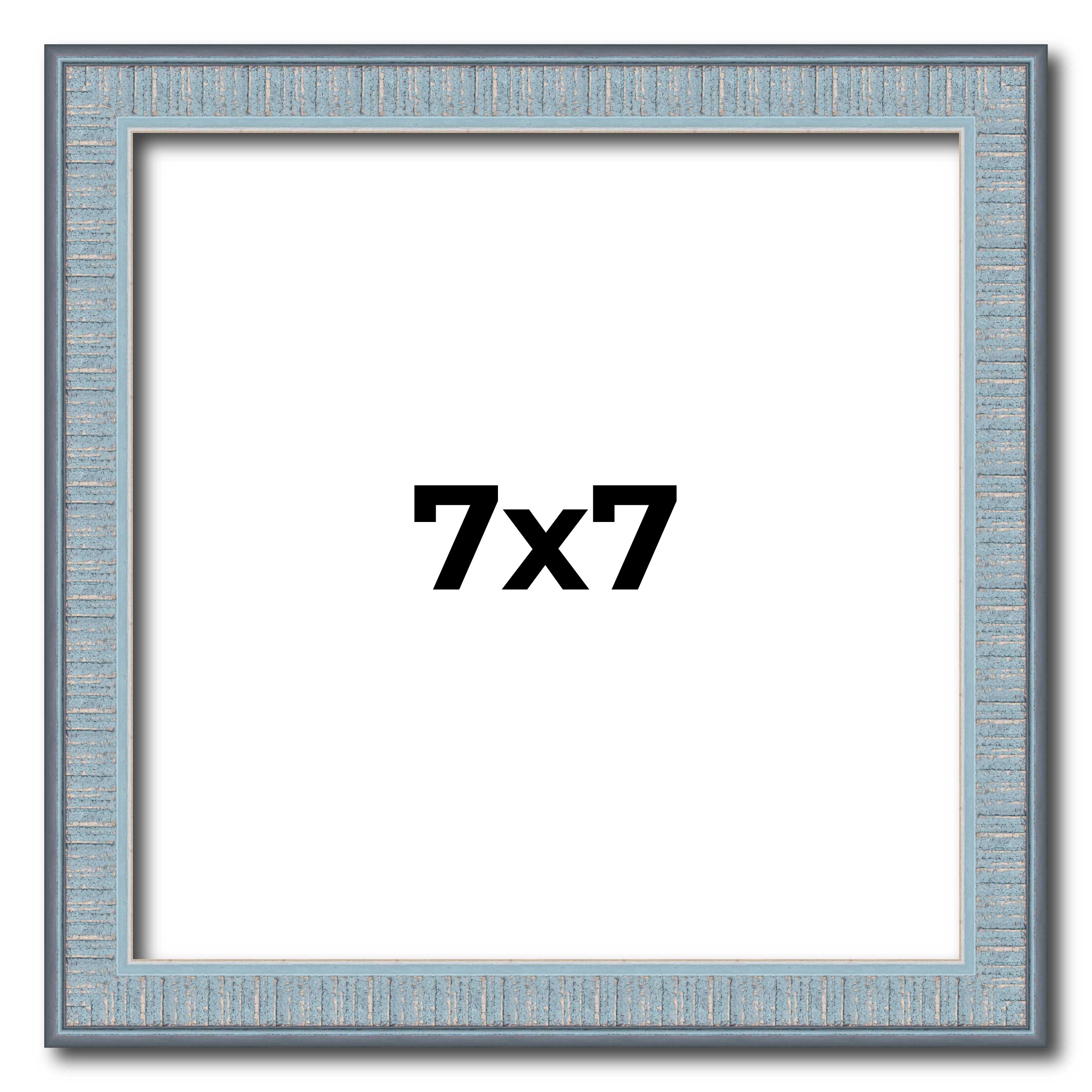 7x7 Frame Blue Scuffed Farm Board Solid Wood Picture Frame Width 0.75 Inches | I