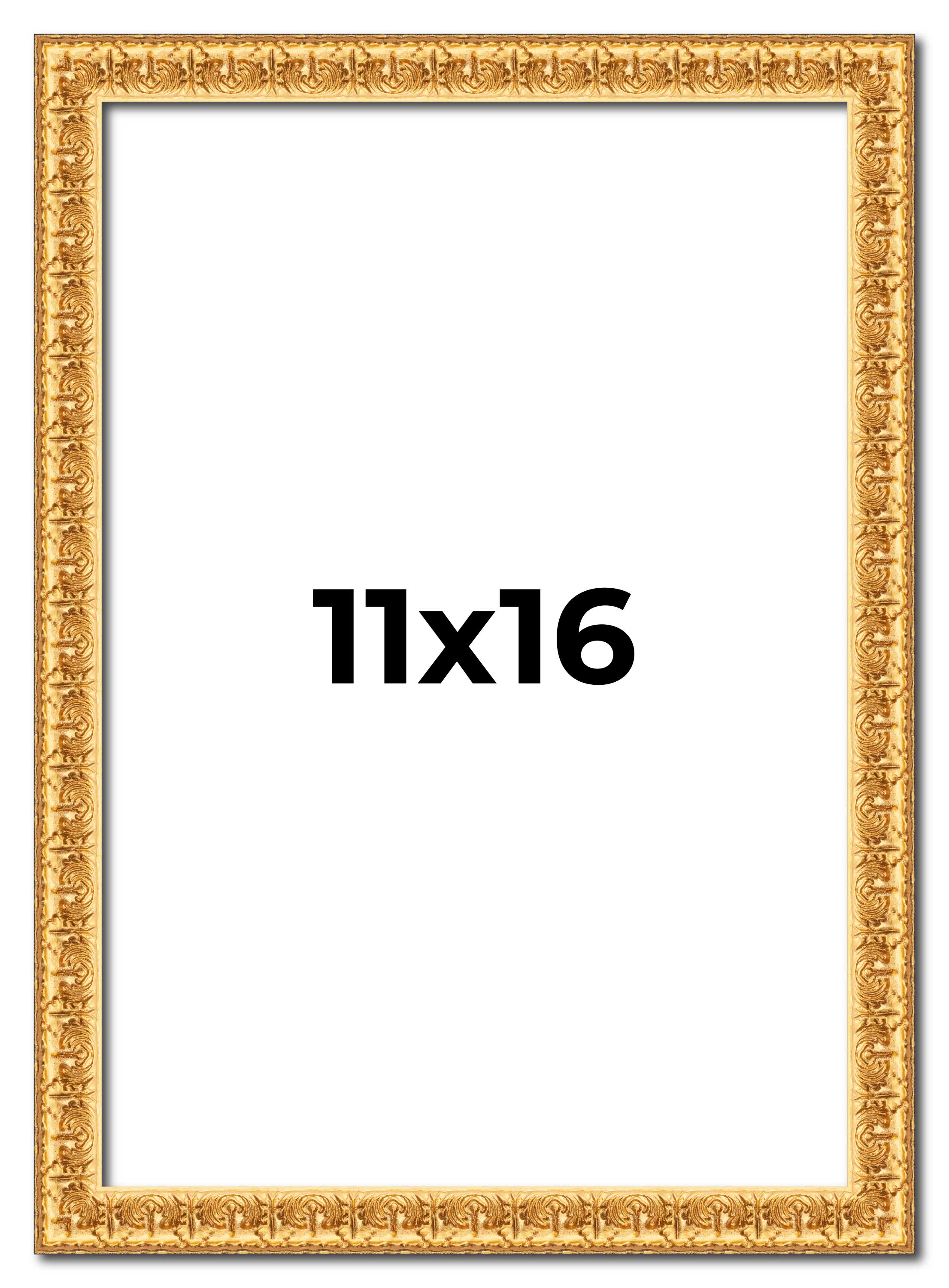 11×16 Frame Gold Real Wood Picture Frame Width 1 inches | Interior Frame Depth 0