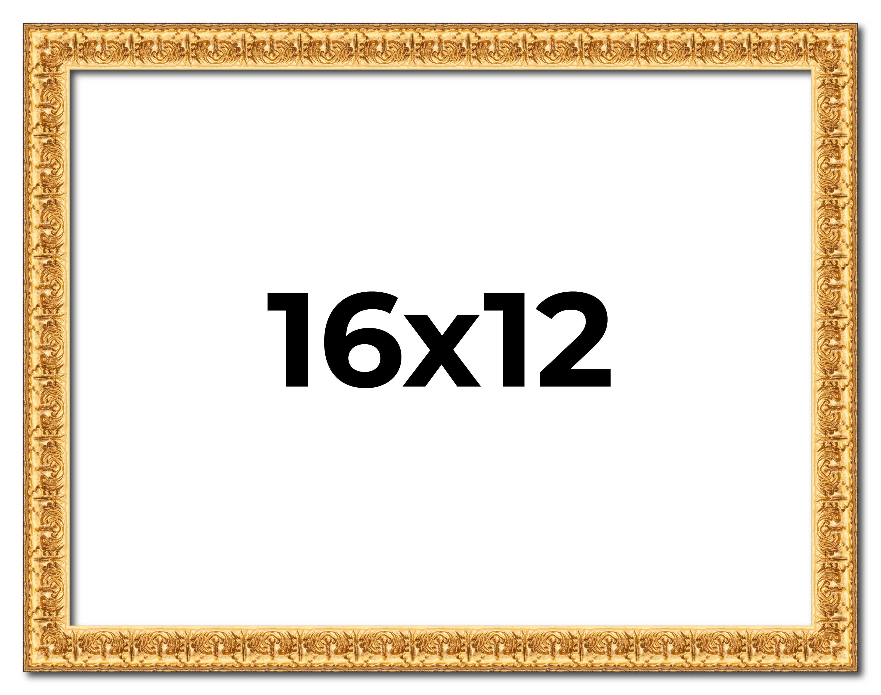 16×12 Frame Gold Real Wood Picture Frame Width 1 inches | Interior Frame Depth 0