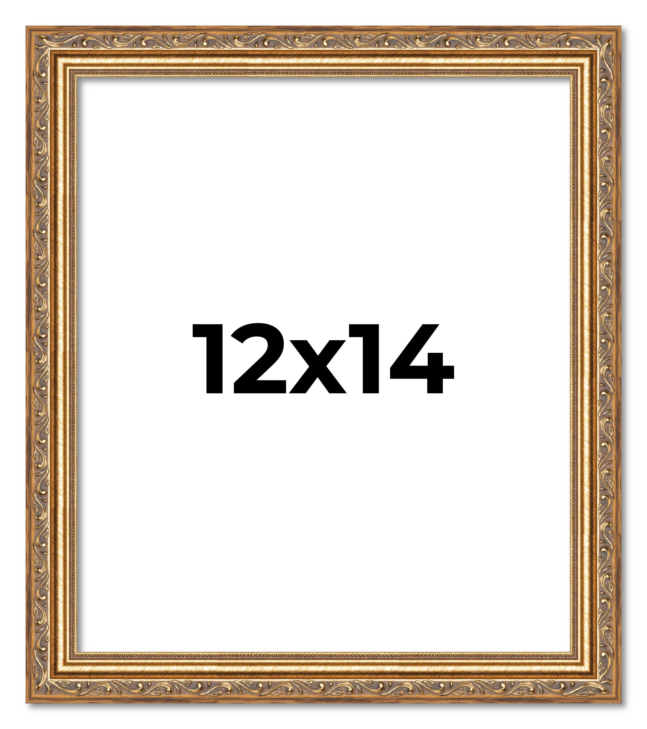 12×14 Frame Gold Solid Wood Picture Frame Width 1.25 Inches | Interior Frame Dep