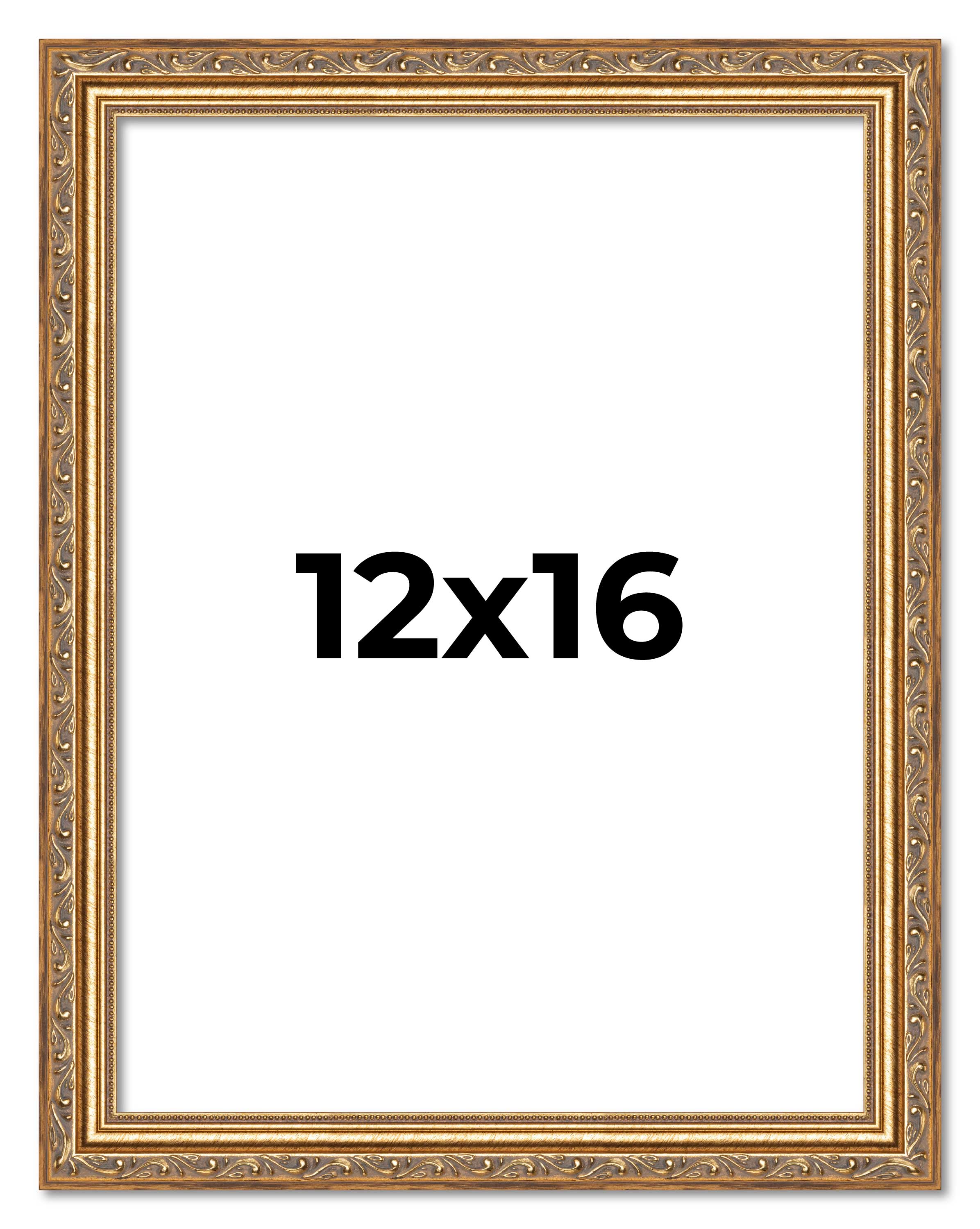 12x16 Frame Gold Solid Wood Picture Frame Width 1.25 Inches, Interior Frame Dep main product image