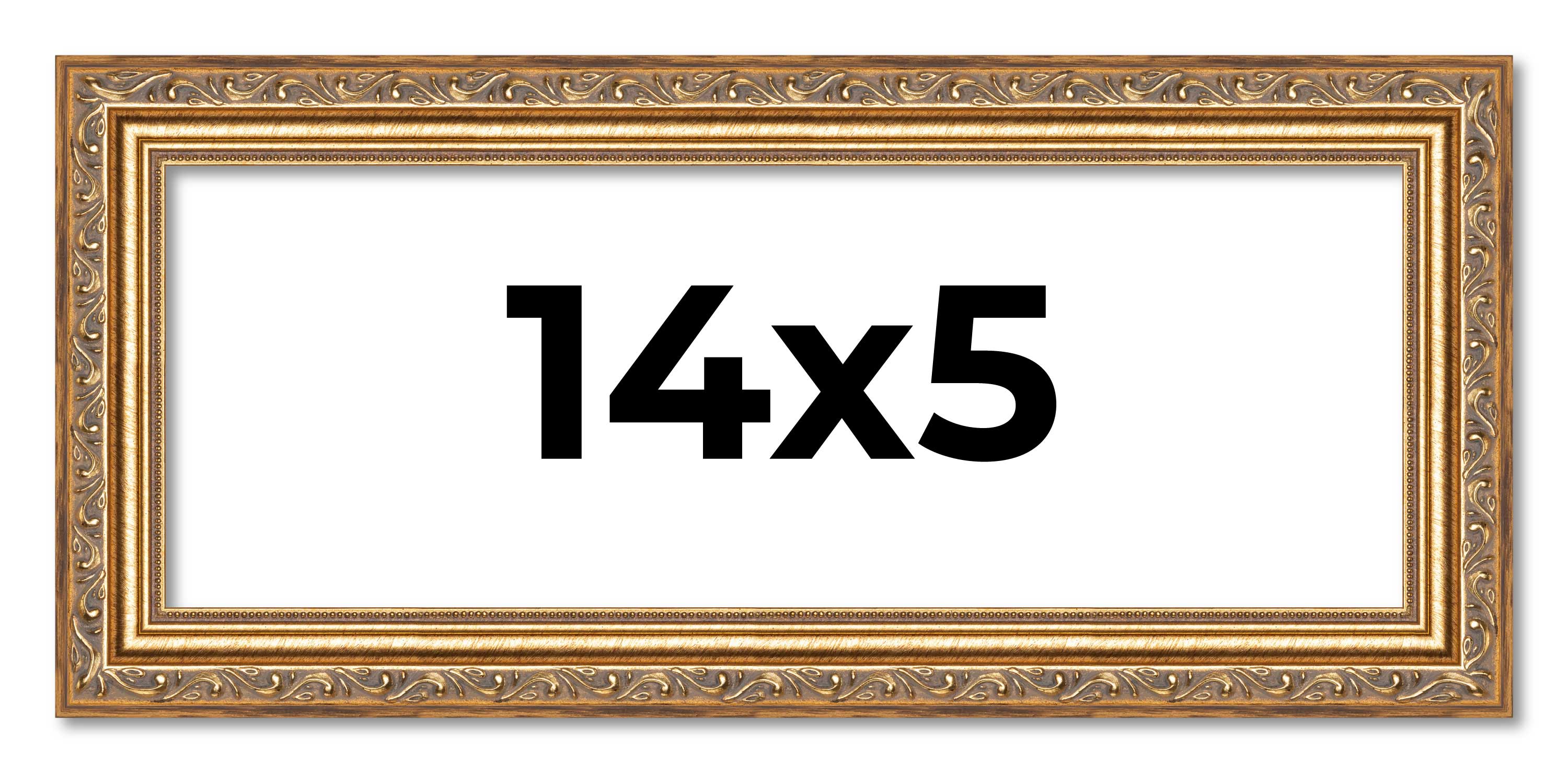 14×5 Frame Gold Solid Wood Picture Frame Width 1.25 Inches | Interior Frame Dept