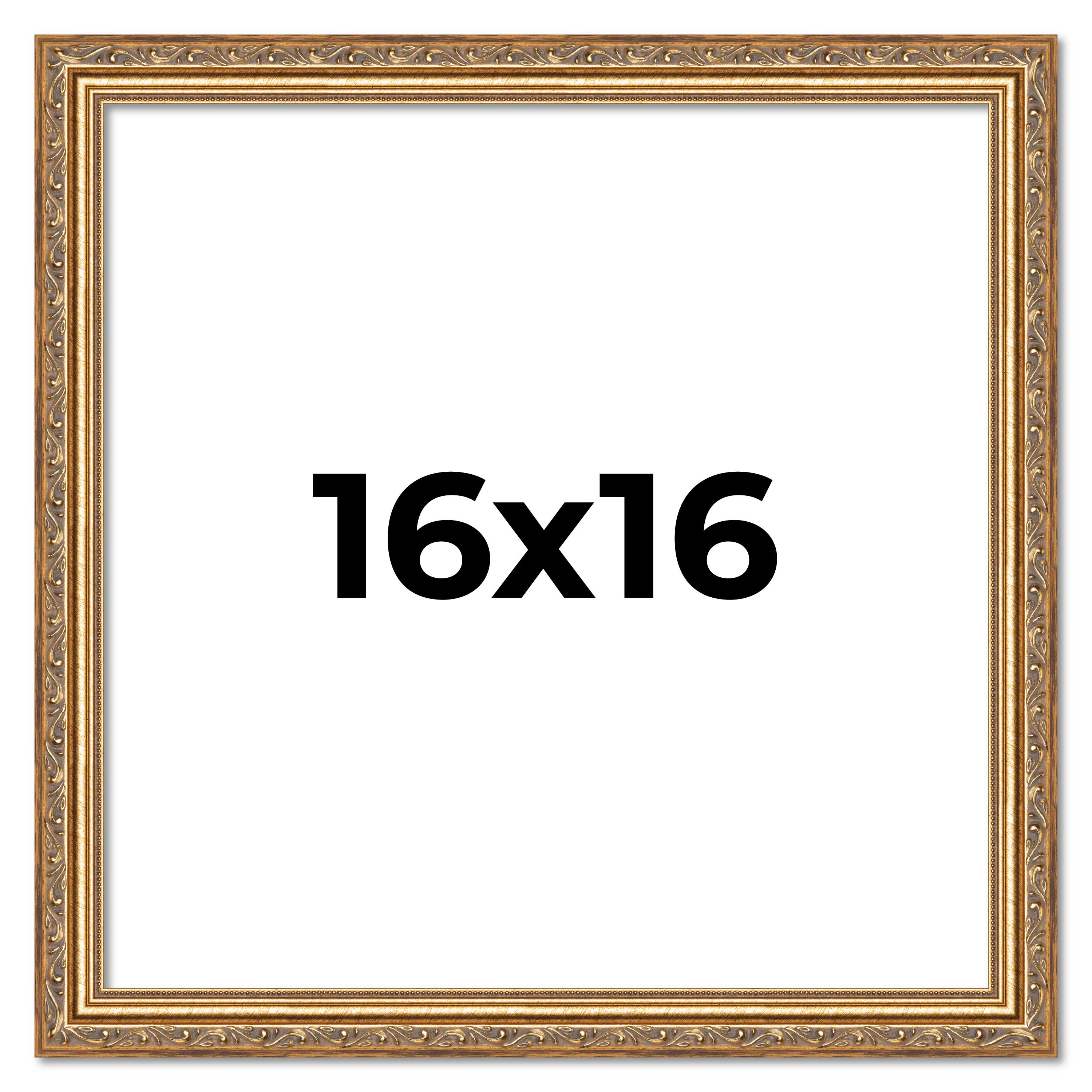 16x16 Frame Gold Solid Wood Picture Frame Width 1.25 Inches, Interior Frame Dep main product image