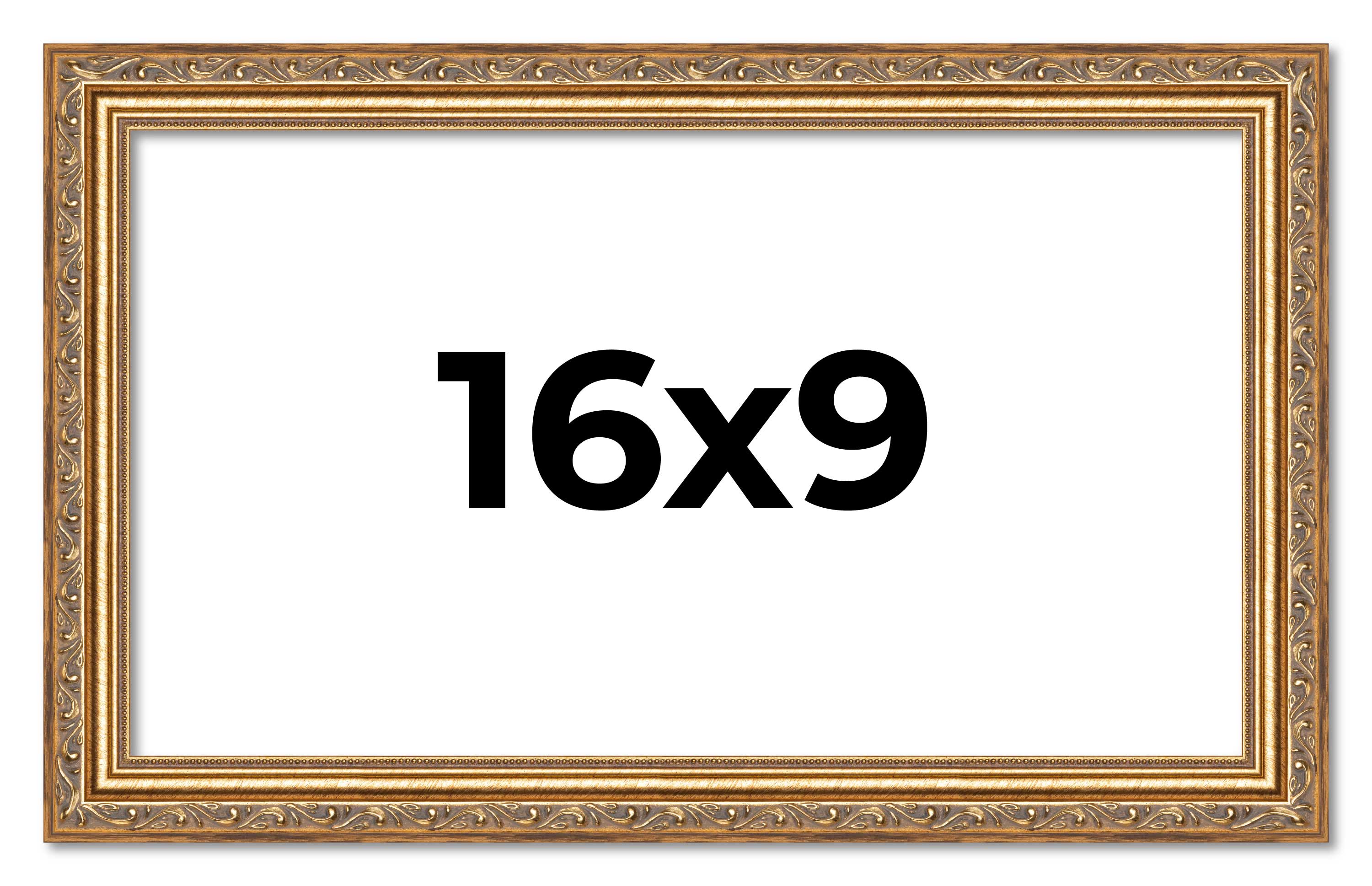 16x9 Frame Gold Solid Wood Picture Frame Width 1.25 Inches | Interior Frame Dept main product image