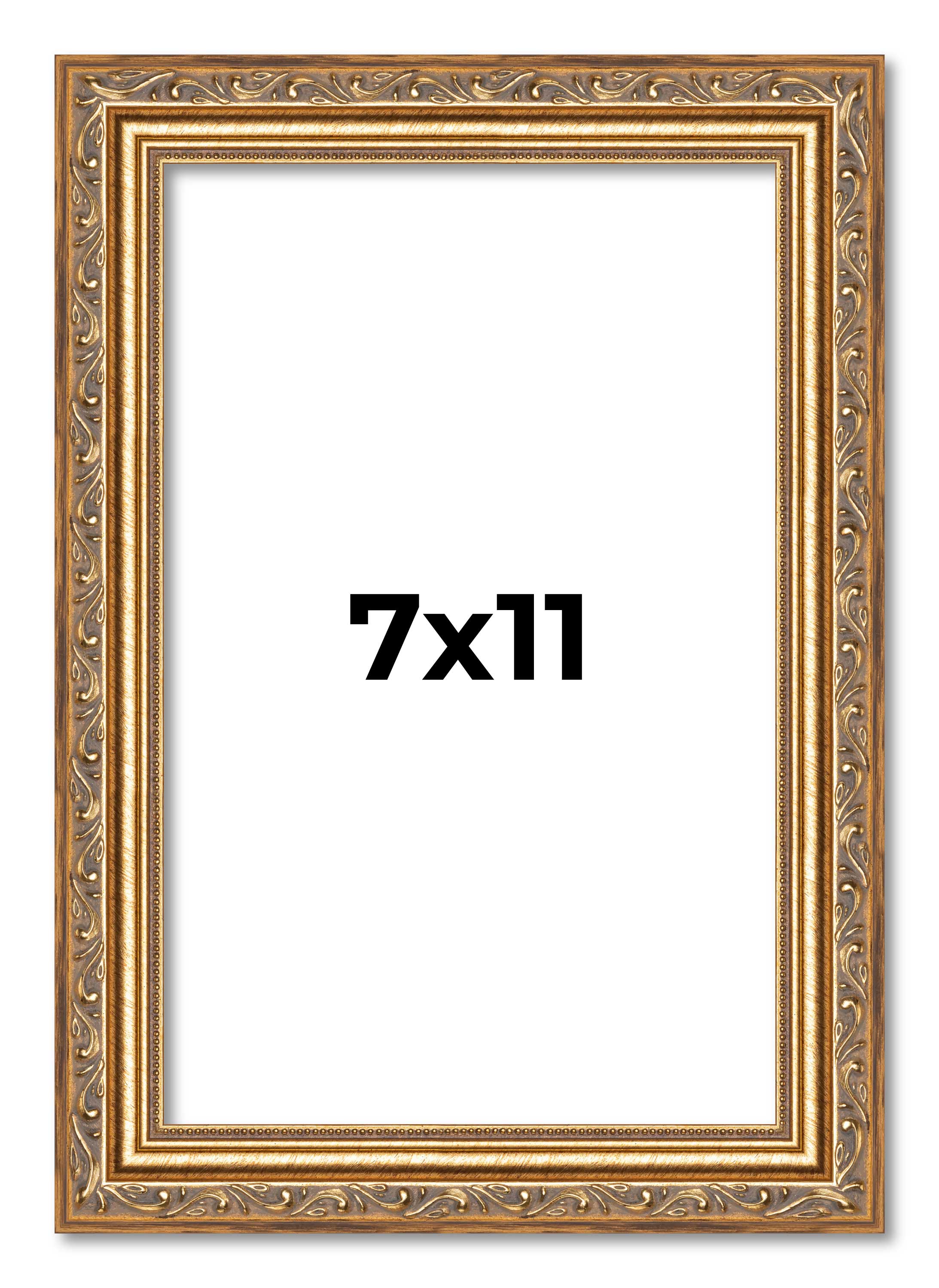7×11 Frame Gold Solid Wood Picture Frame Width 1.25 Inches | Interior Frame Dept