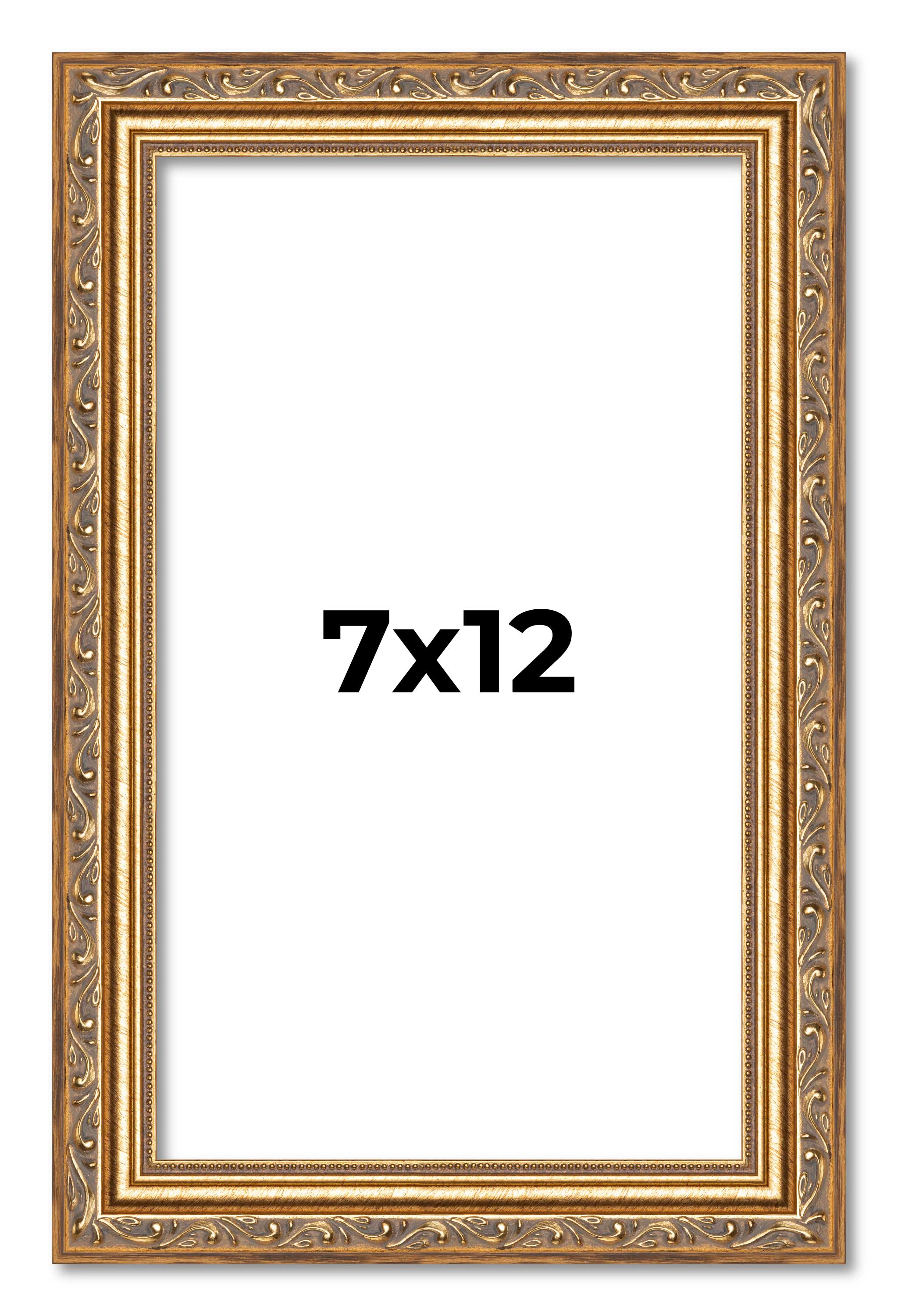 7×12 Frame Gold Solid Wood Picture Frame Width 1.25 Inches | Interior Frame Dept
