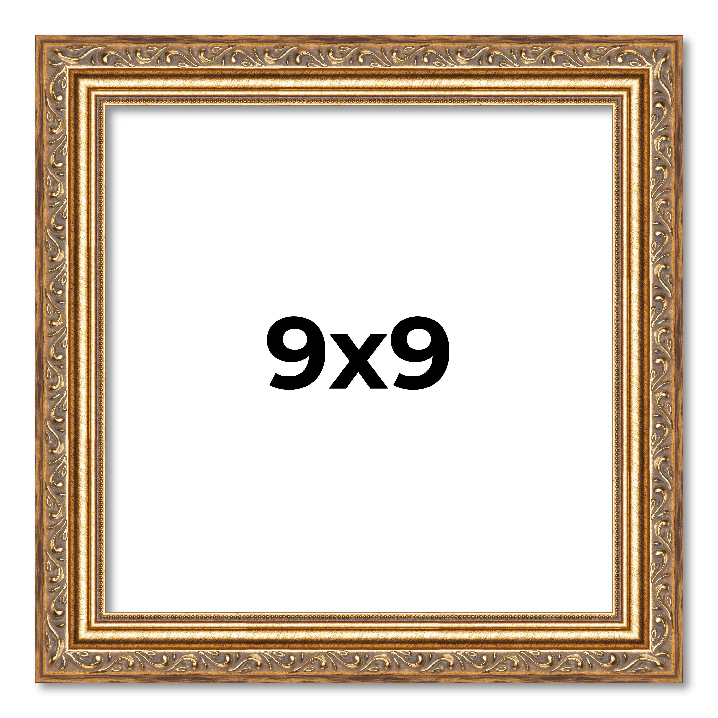 9x9 Frame Gold Solid Wood Picture Frame Width 1.25 Inches | Interior Frame Depth main product image