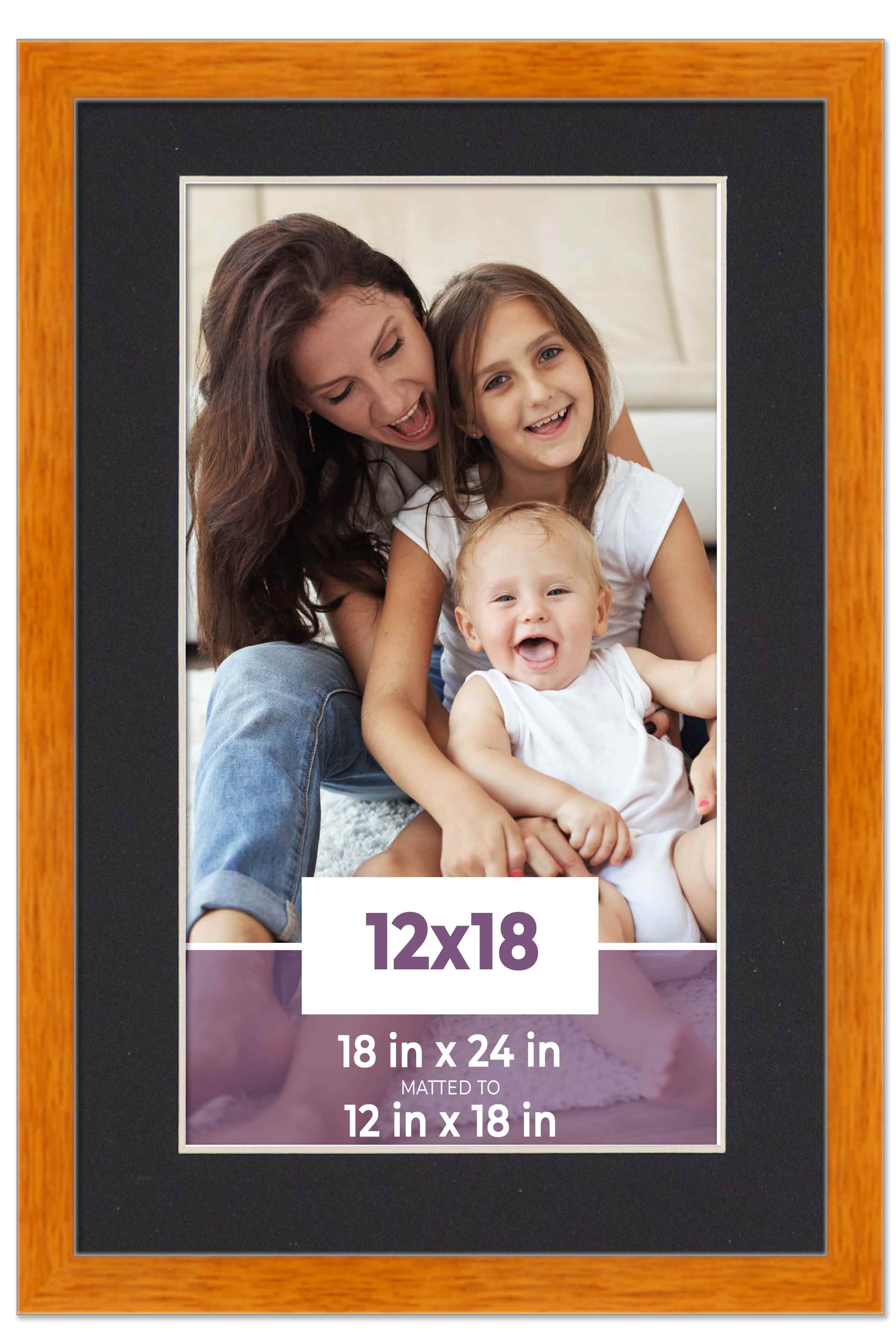 12×18 Frame Honey Pecan With Black Picture Mat For 12×18 Photo – Honey Pecan 18x