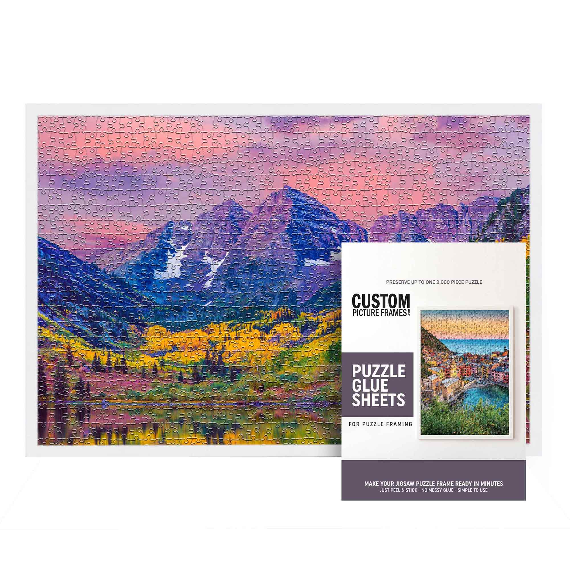 26.5×38.5 Puzzle Frame Kit with Glue Sheets | White Mid Century Picture Frame |