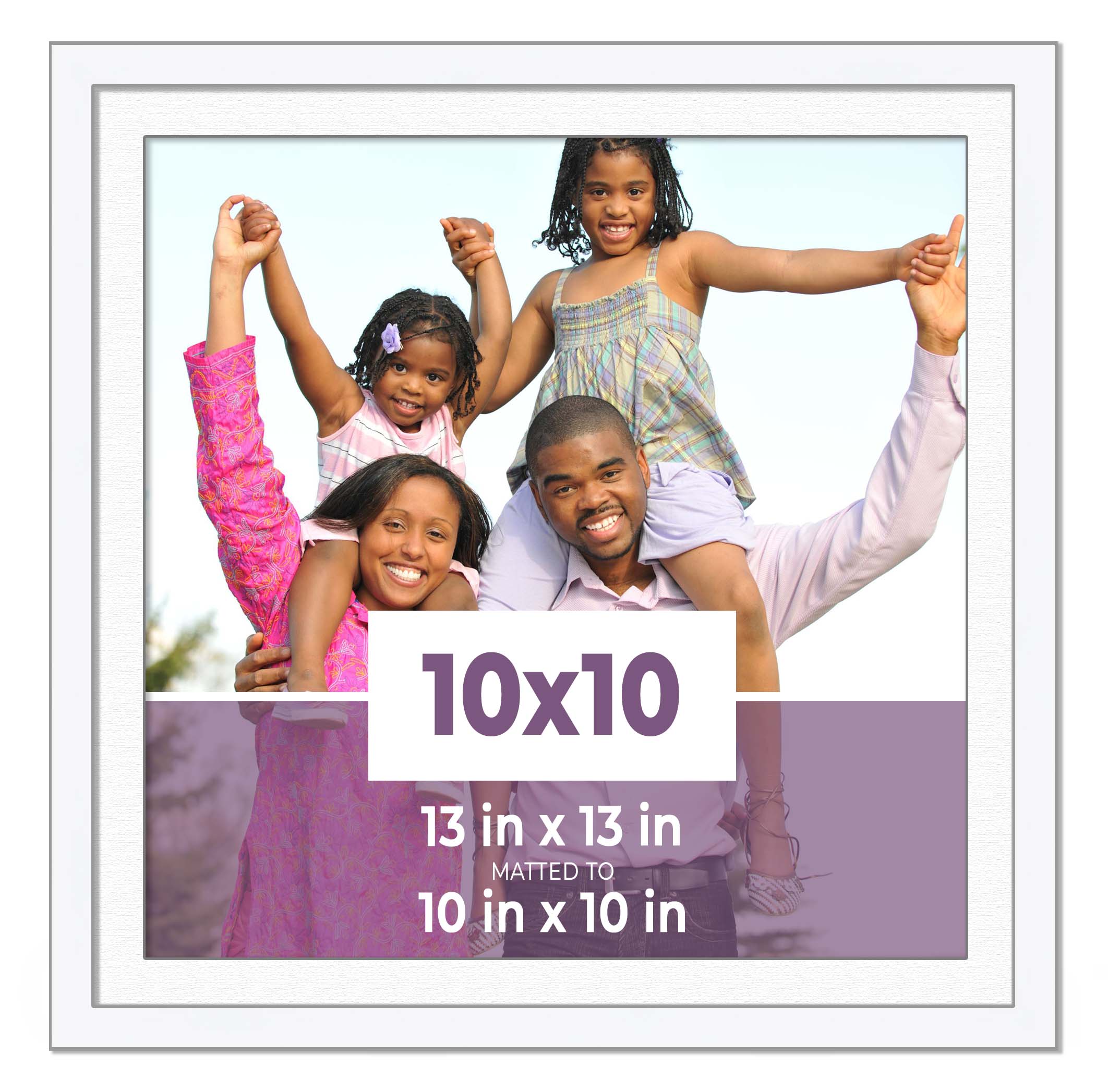 10x10 Frame White With White Picture Mat For 10x10 Photo - White 13x13 Frame To main product image
