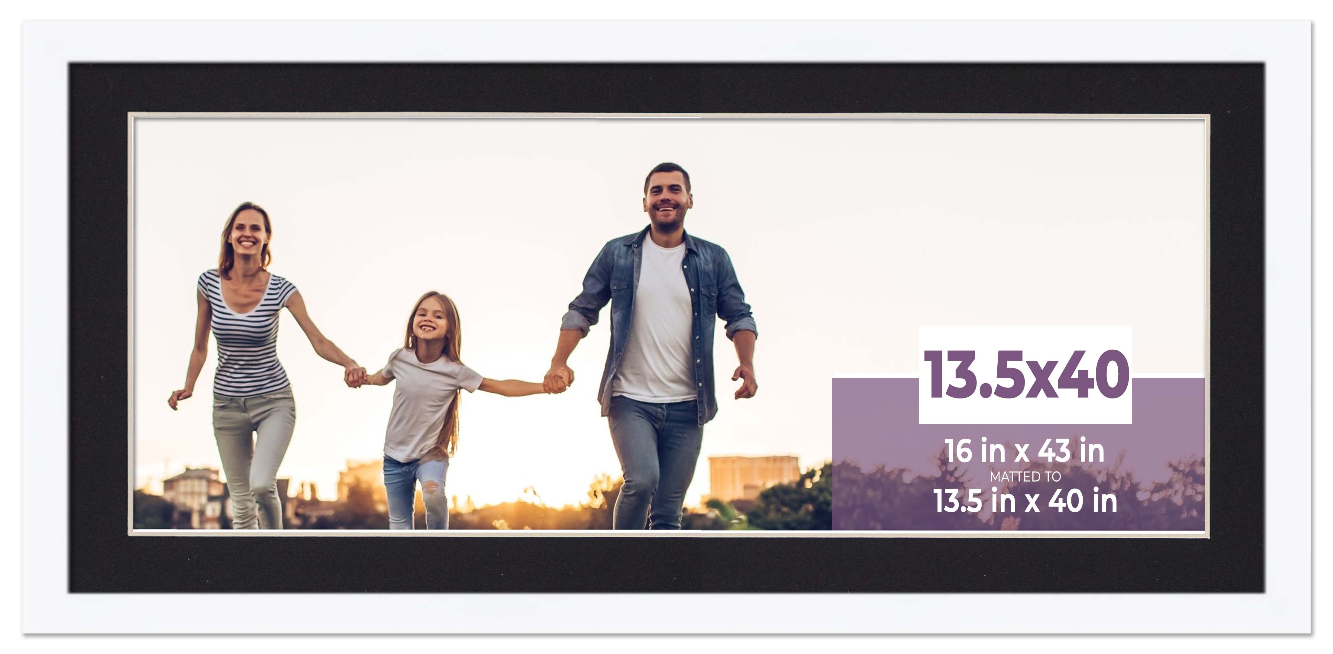 13.5x40 Frame White With Black Picture Mat For 13.5x40 Photo - White 16x43 Frame main product image