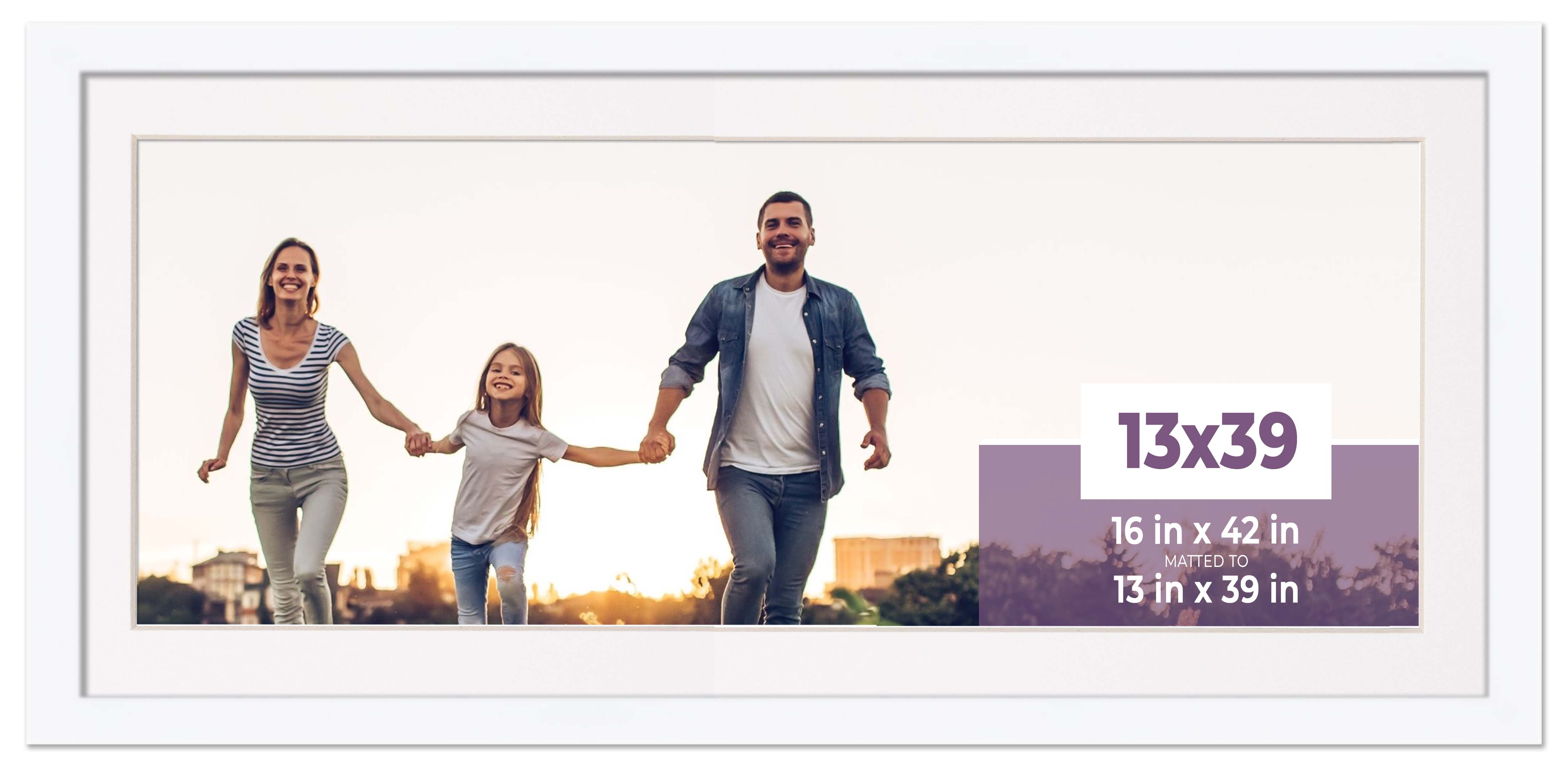 13x39 Frame White With White Picture Mat For 13x39 Photo - White 16x42 Frame To main product image