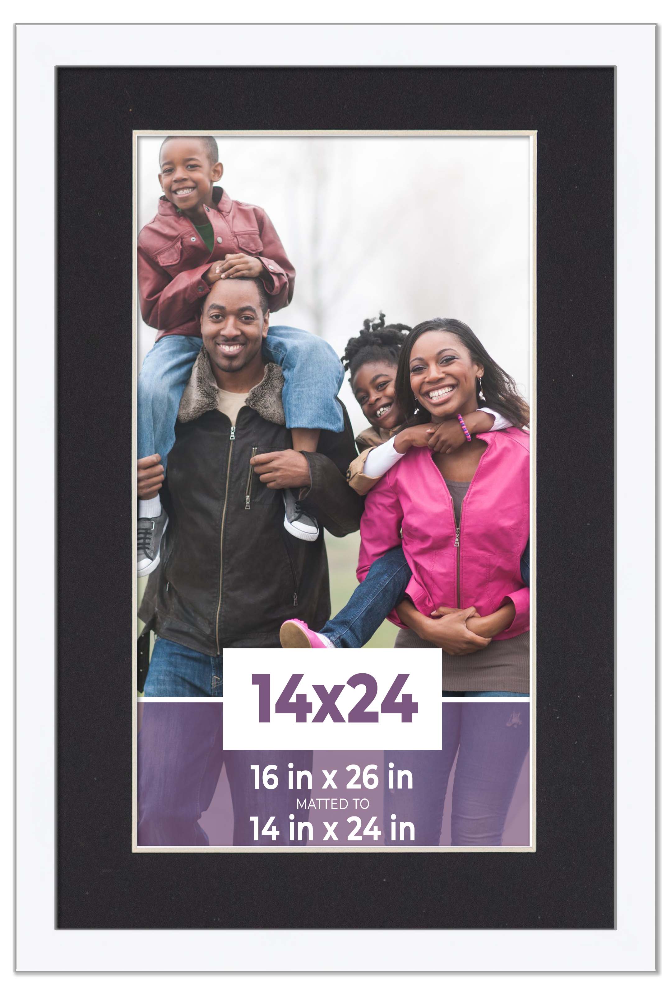 14x24 Frame White With Black Picture Mat For 14x24 Photo - White 16x26 Frame To main product image