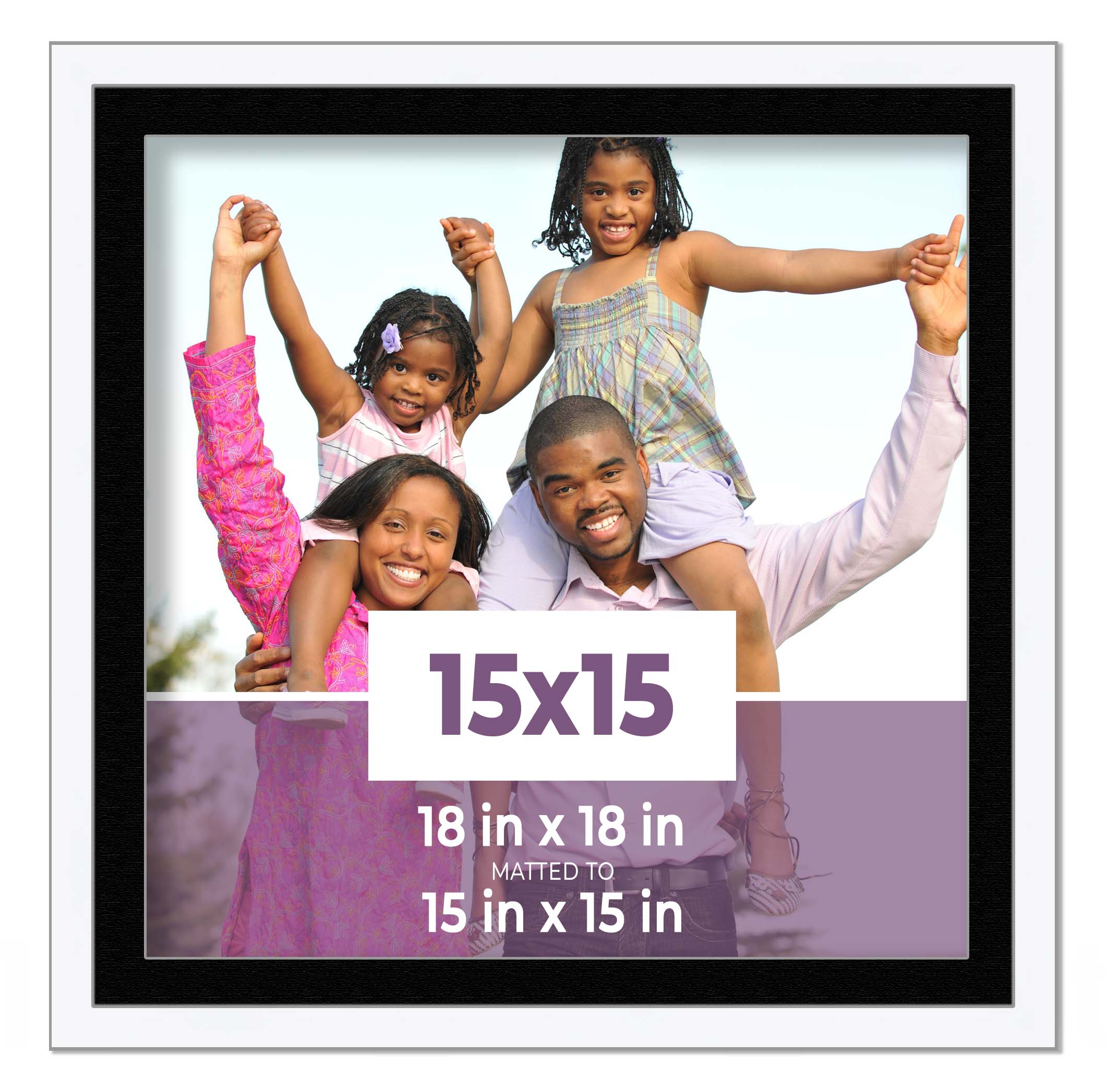 15x15 Frame White With Black Picture Mat For 15x15 Photo - White 18x18 Frame To main product image
