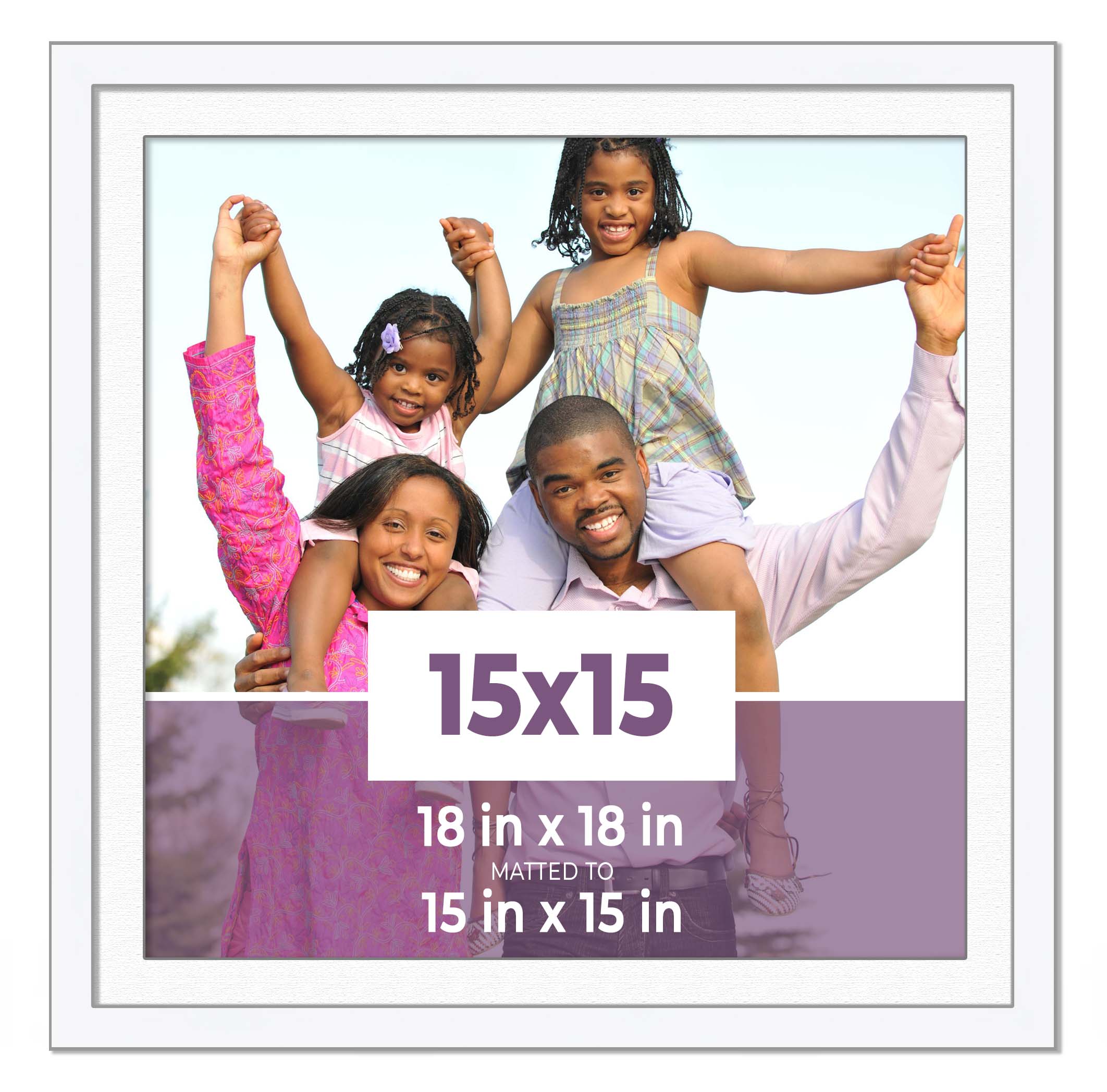 15x15 Frame White With White Picture Mat For 15x15 Photo - White 18x18 Frame To main product image