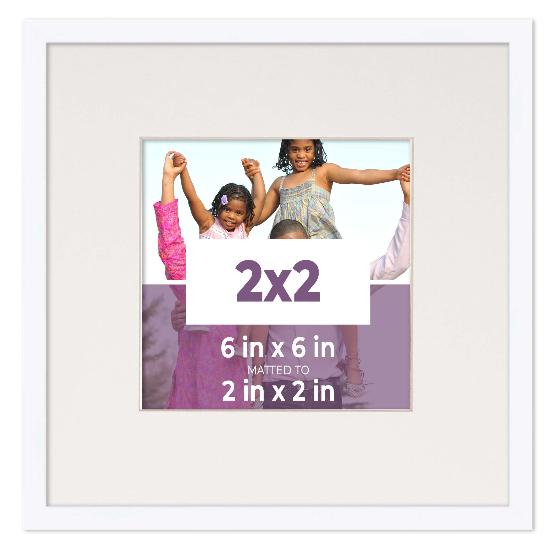 2x2 Frame White With White Picture Mat For 2x2 Photo - White 6x6 Frame To Displa main product image