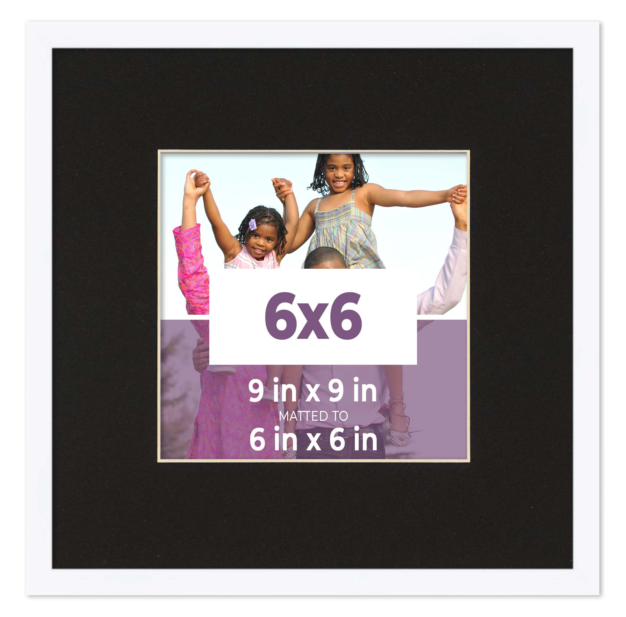 6x6 Frame White With Black Picture Mat For 6x6 Photo - White 9x9 Frame To Displa main product image