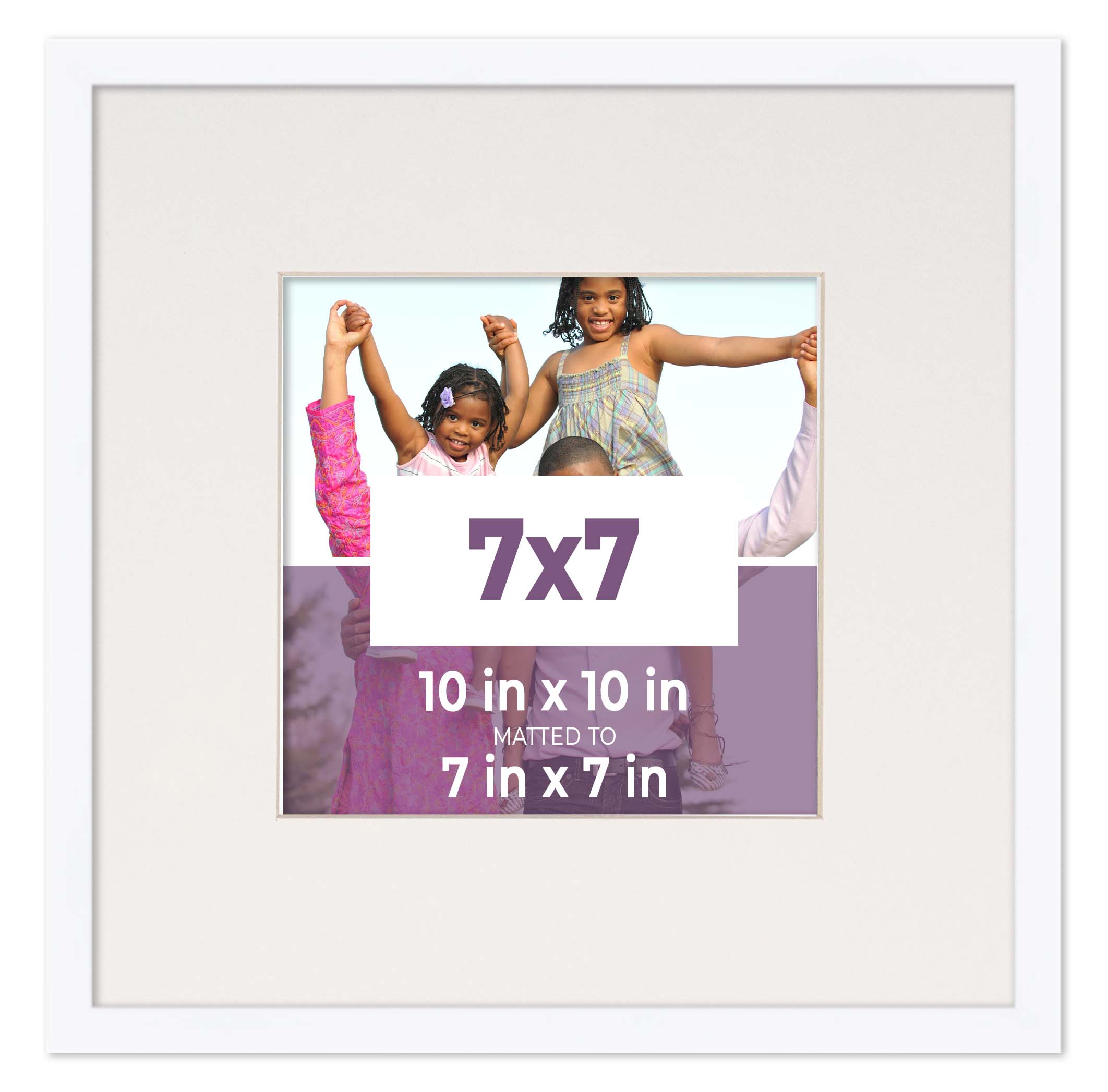 7x7 Frame White With White Picture Mat For 7x7 Photo - White 10x10 Frame To Disp main product image