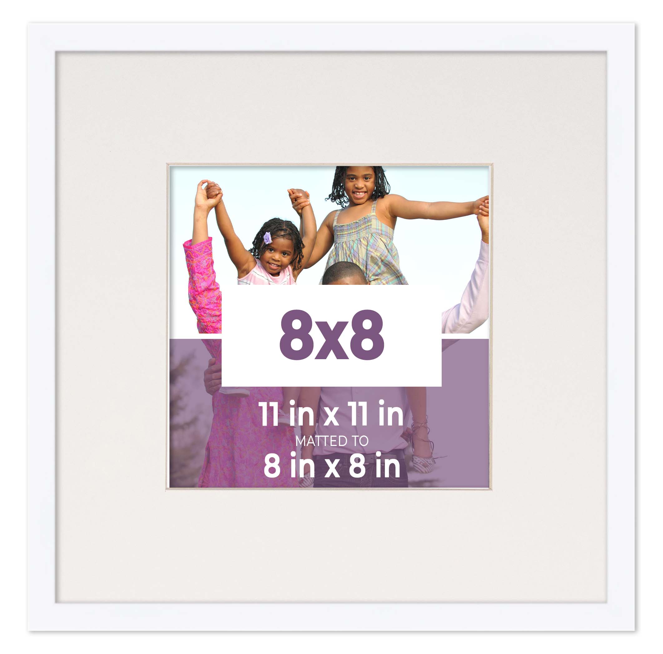 8x8 Frame White With White Picture Mat For 8x8 Photo - White 11x11 Frame To Disp main product image