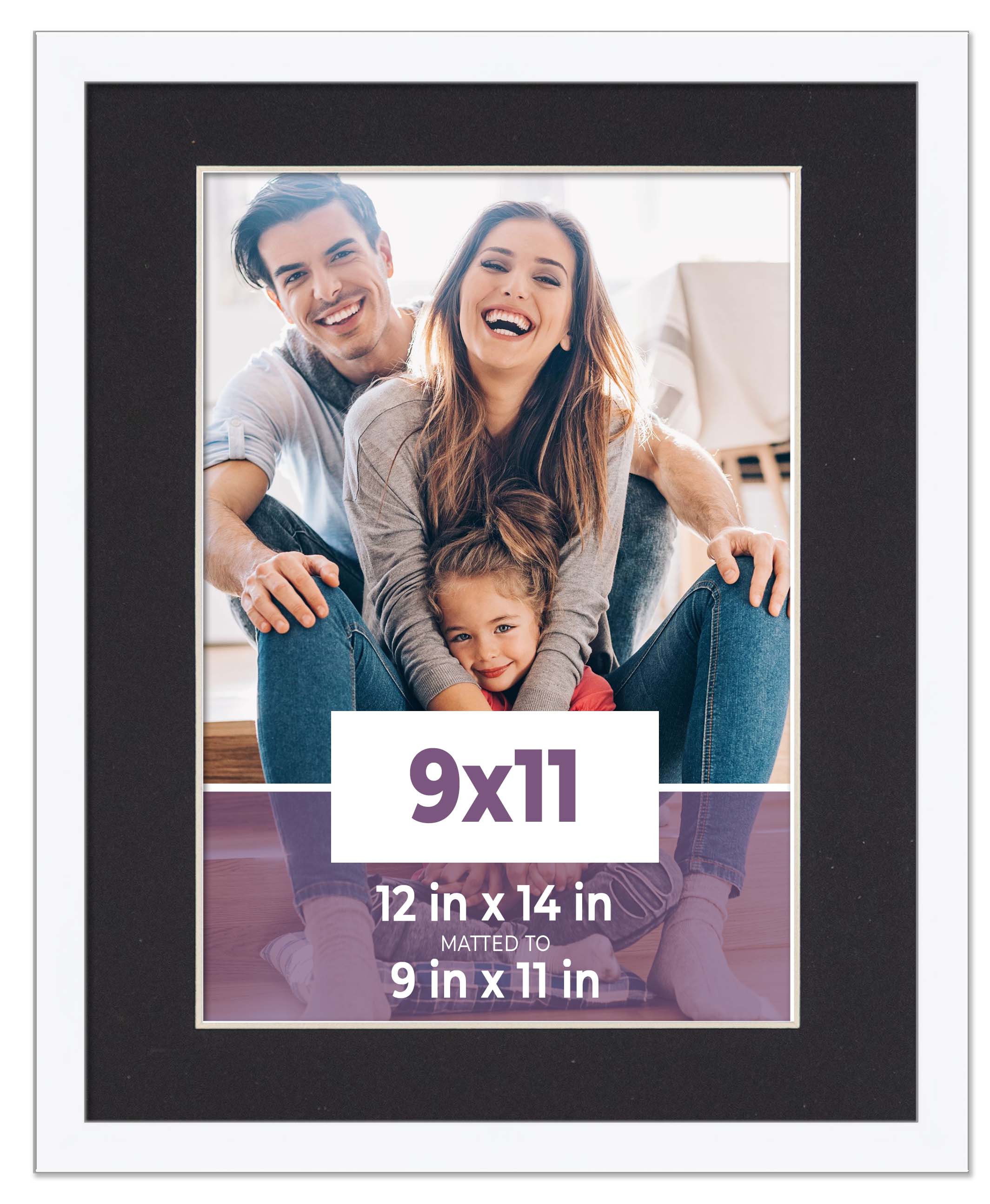 9x11 Frame White With Black Picture Mat For 9x11 Photo - White 12x14 Frame To Di main product image