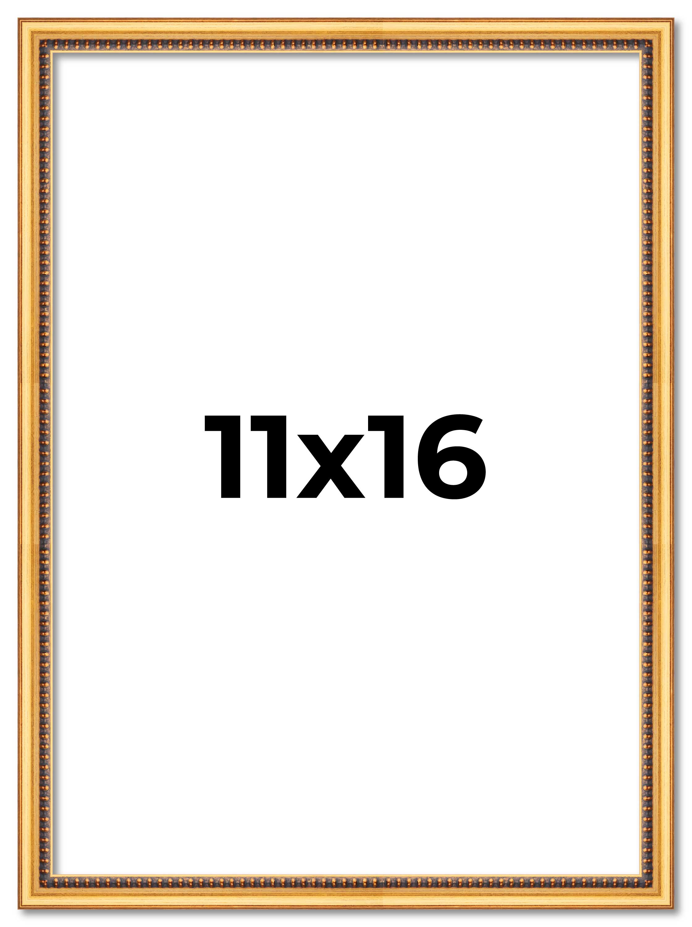 11×16 Frame Beaded Gold Solid Wood Picture Frame | 0.75 Inches Moulding Width |