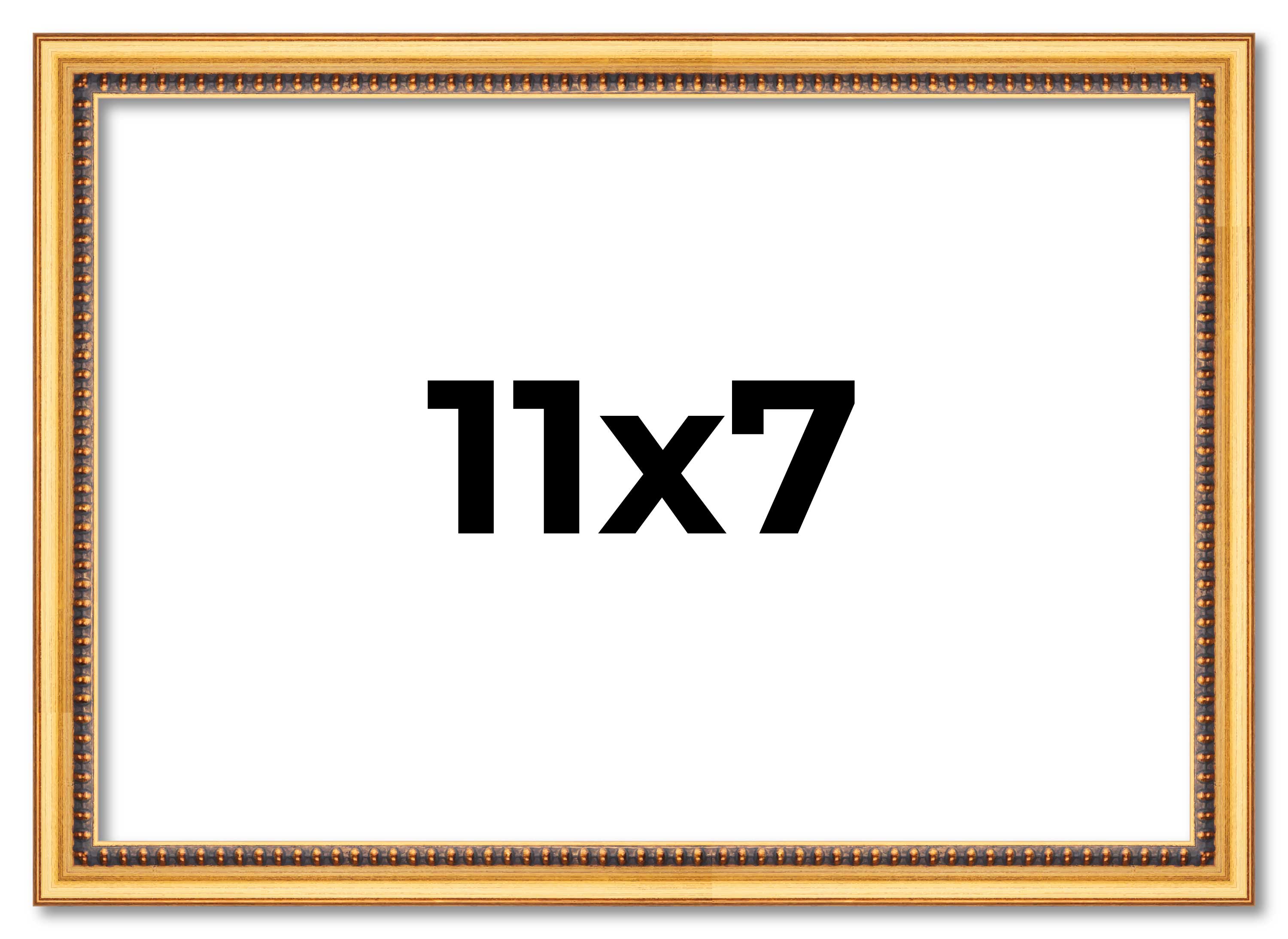 11x7 Frame Beaded Gold Solid Wood Picture Frame | 0.75 Inches Moulding Width | L main product image