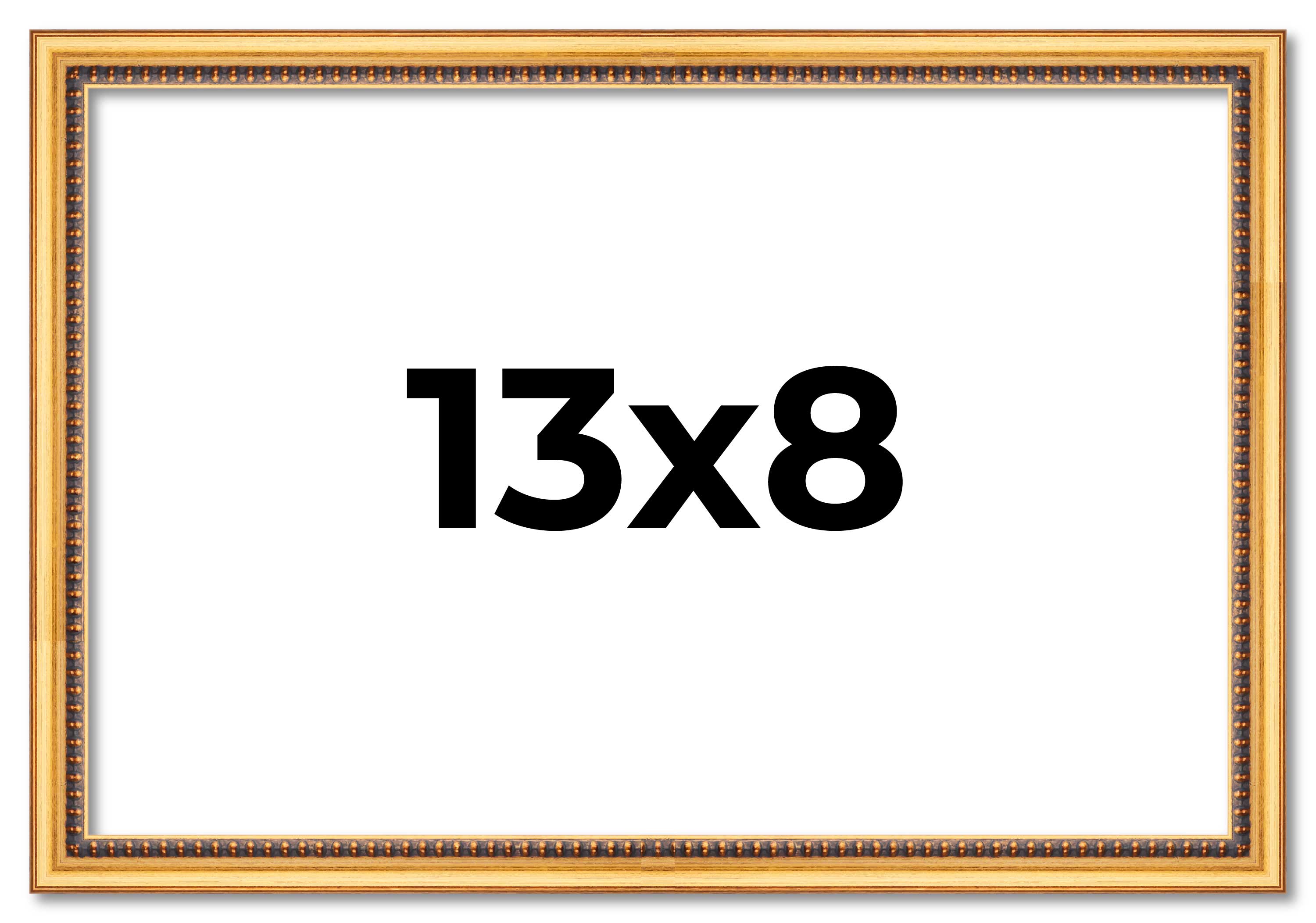 13x8 Frame Beaded Gold Solid Wood Picture Frame | 0.75 Inches Moulding Width | L main product image