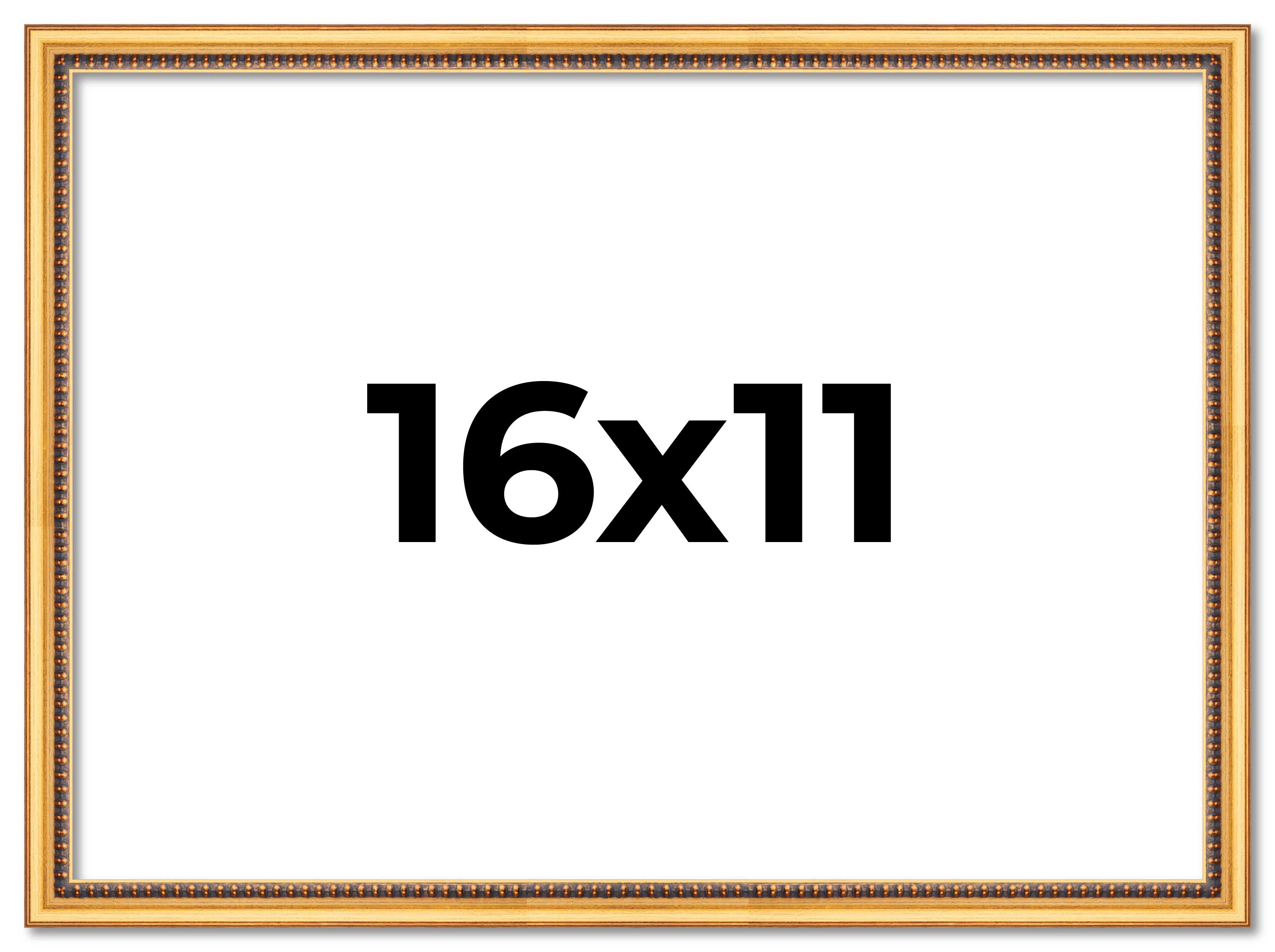 16x11 Frame Beaded Gold Solid Wood Picture Frame | 0.75 Inches Moulding Width main product image