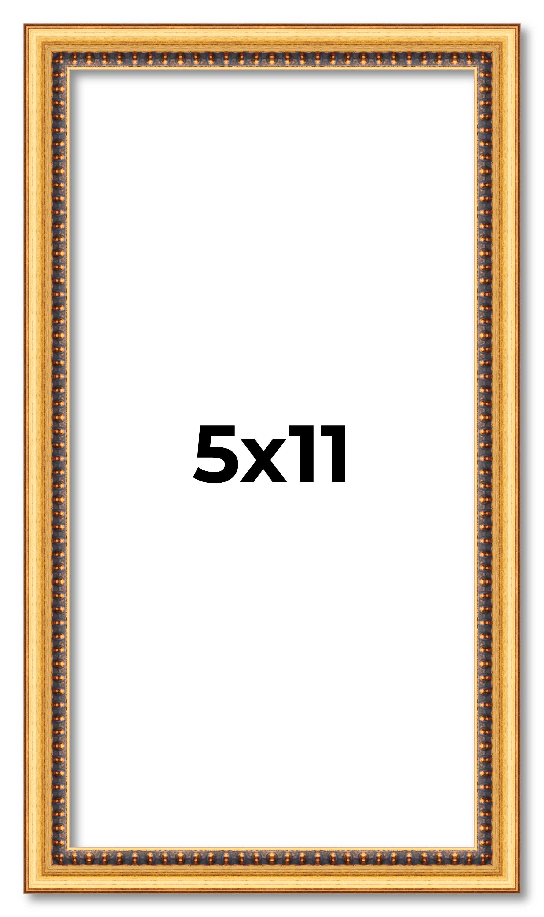 5×11 Frame Beaded Gold Solid Wood Picture Frame | 0.75 Inches Moulding Width | L