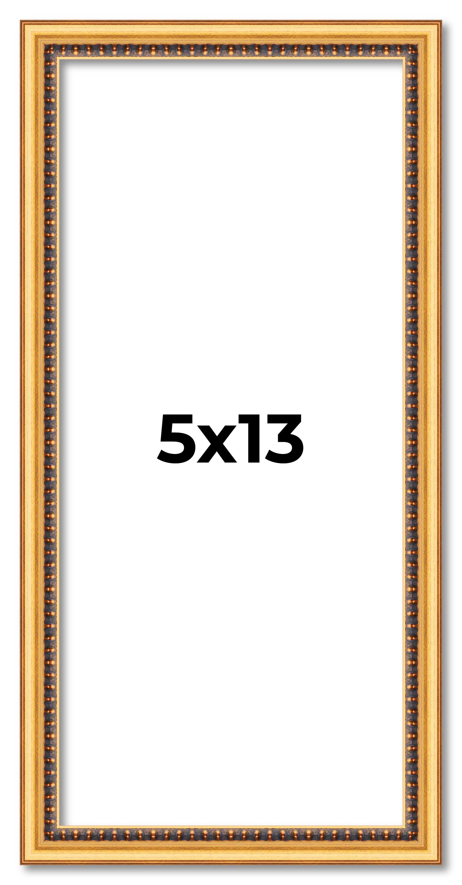 5x13 Frame Beaded Gold Solid Wood Picture Frame | 0.75 Inches Moulding Width | L main product image