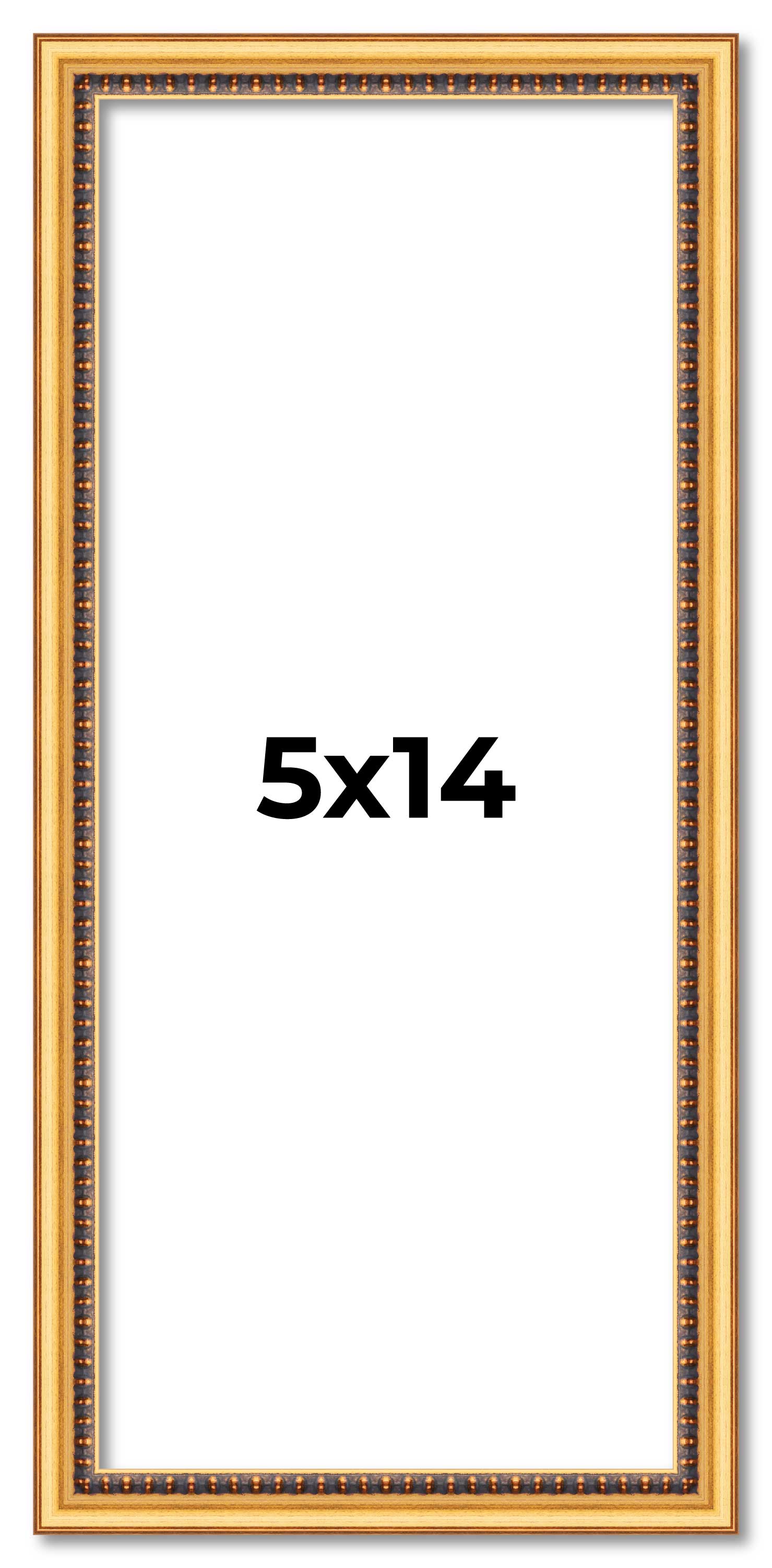 5x14 Frame Beaded Gold Solid Wood Picture Frame | 0.75 Inches Moulding Width | L
