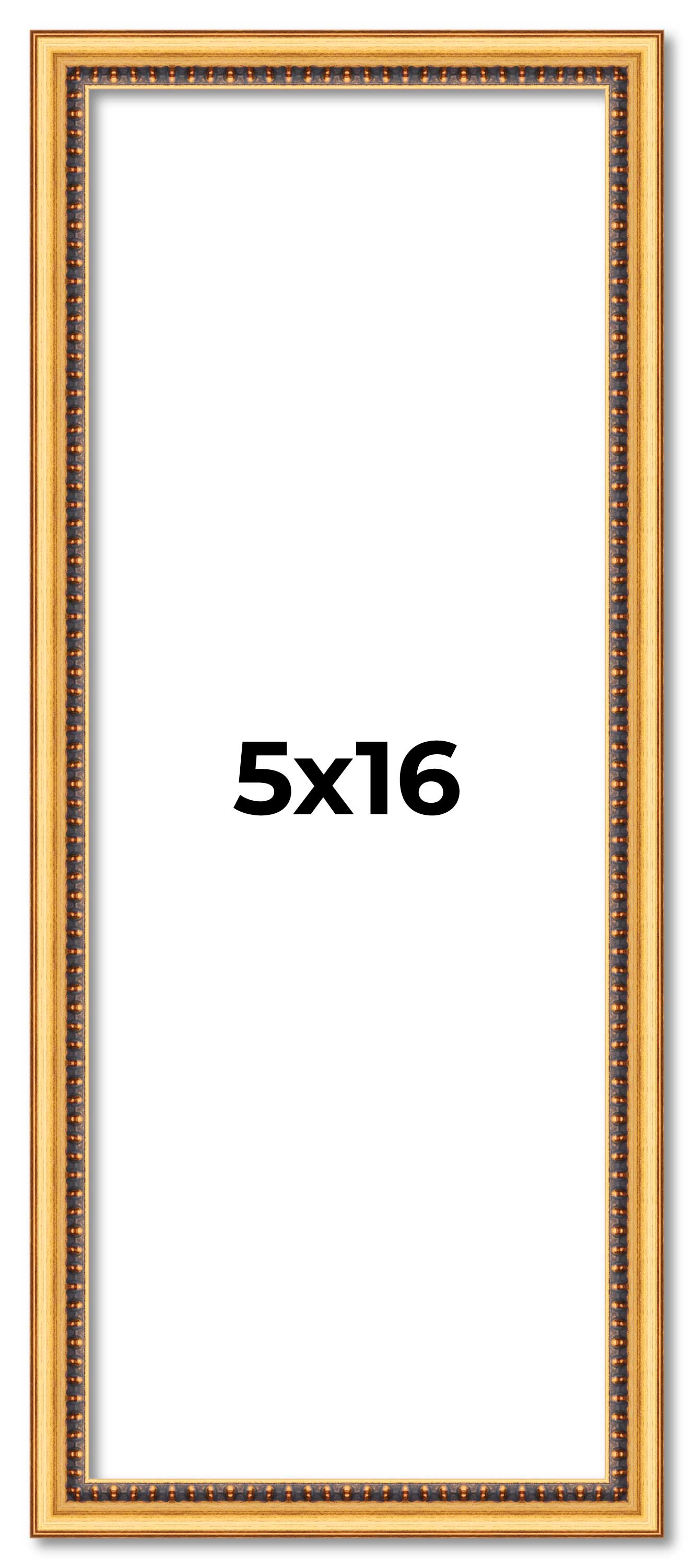 5×16 Frame Beaded Gold Solid Wood Picture Frame | 0.75 Inches Moulding Width | L