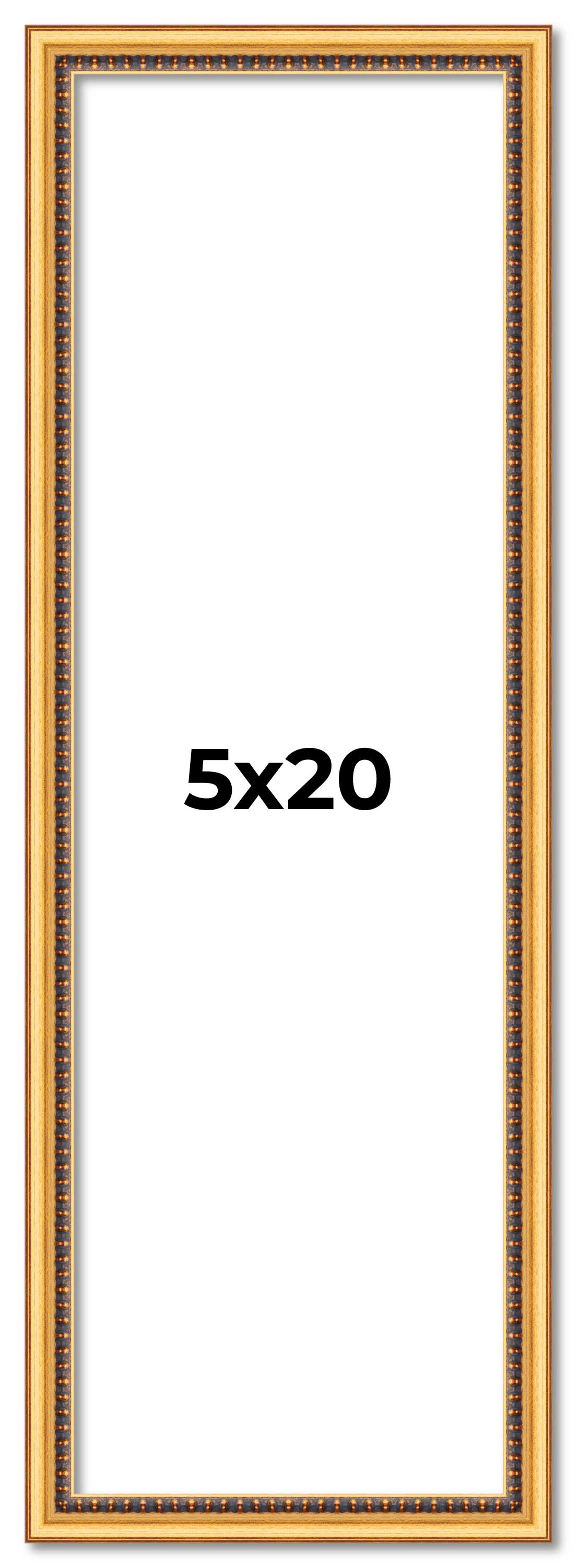 5×20 Frame Beaded Gold Solid Wood Picture Frame | 0.75 Inches Moulding Width | L