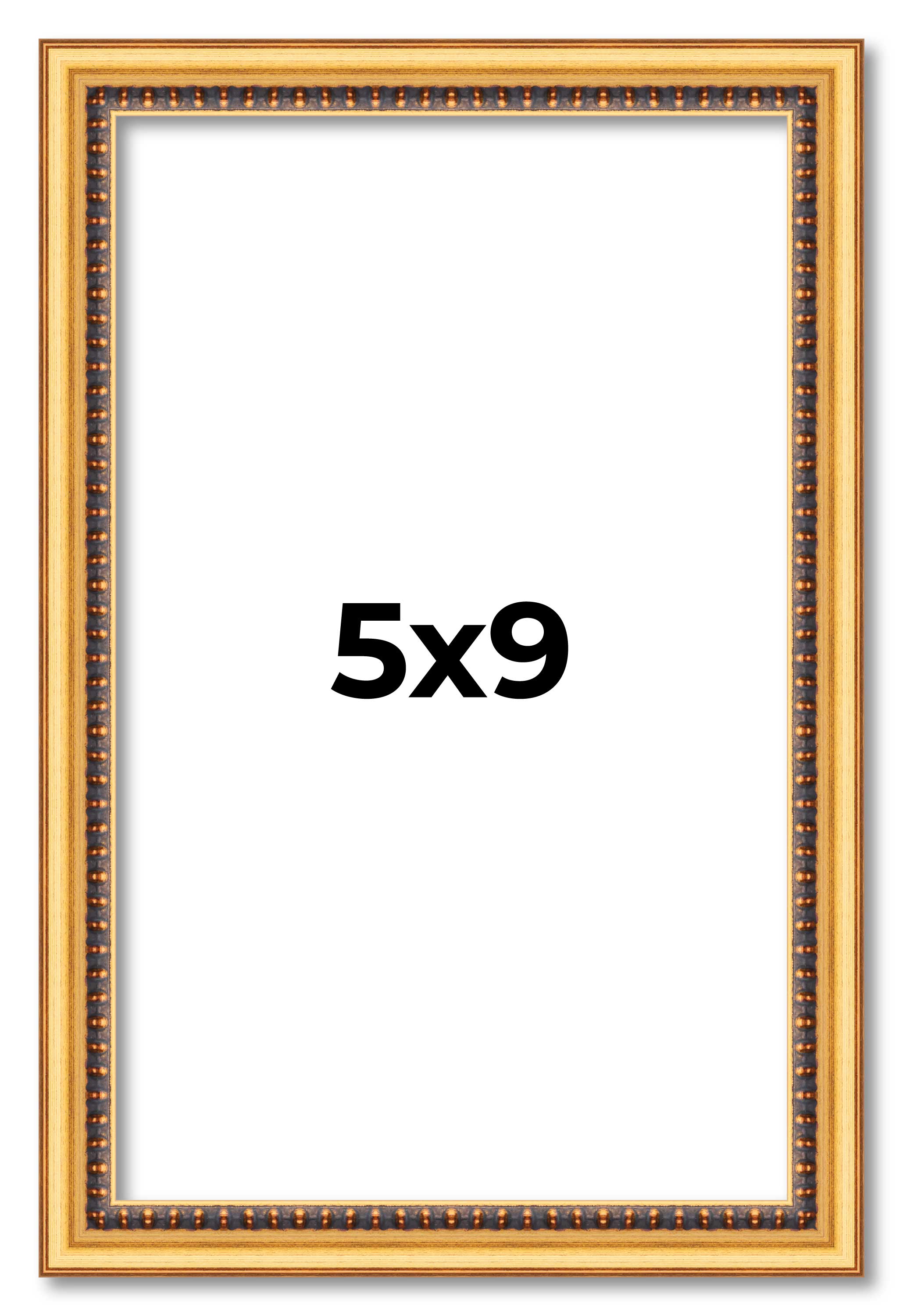 5×9 Frame Beaded Gold Solid Wood Picture Frame | 0.75 Inches Moulding Width | Li