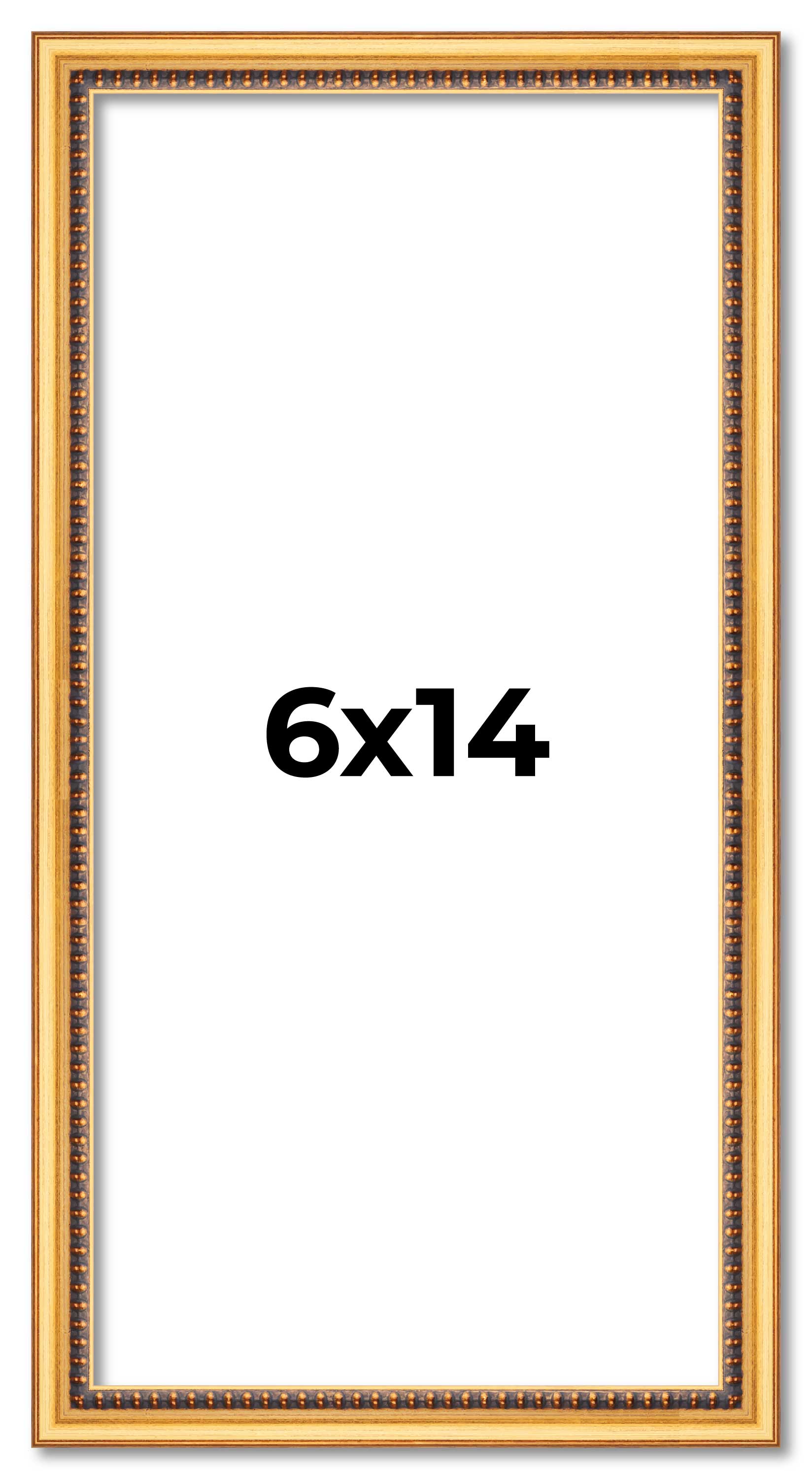 6x14 Frame Beaded Gold Solid Wood Picture Frame | 0.75 Inches Moulding Width | L main product image