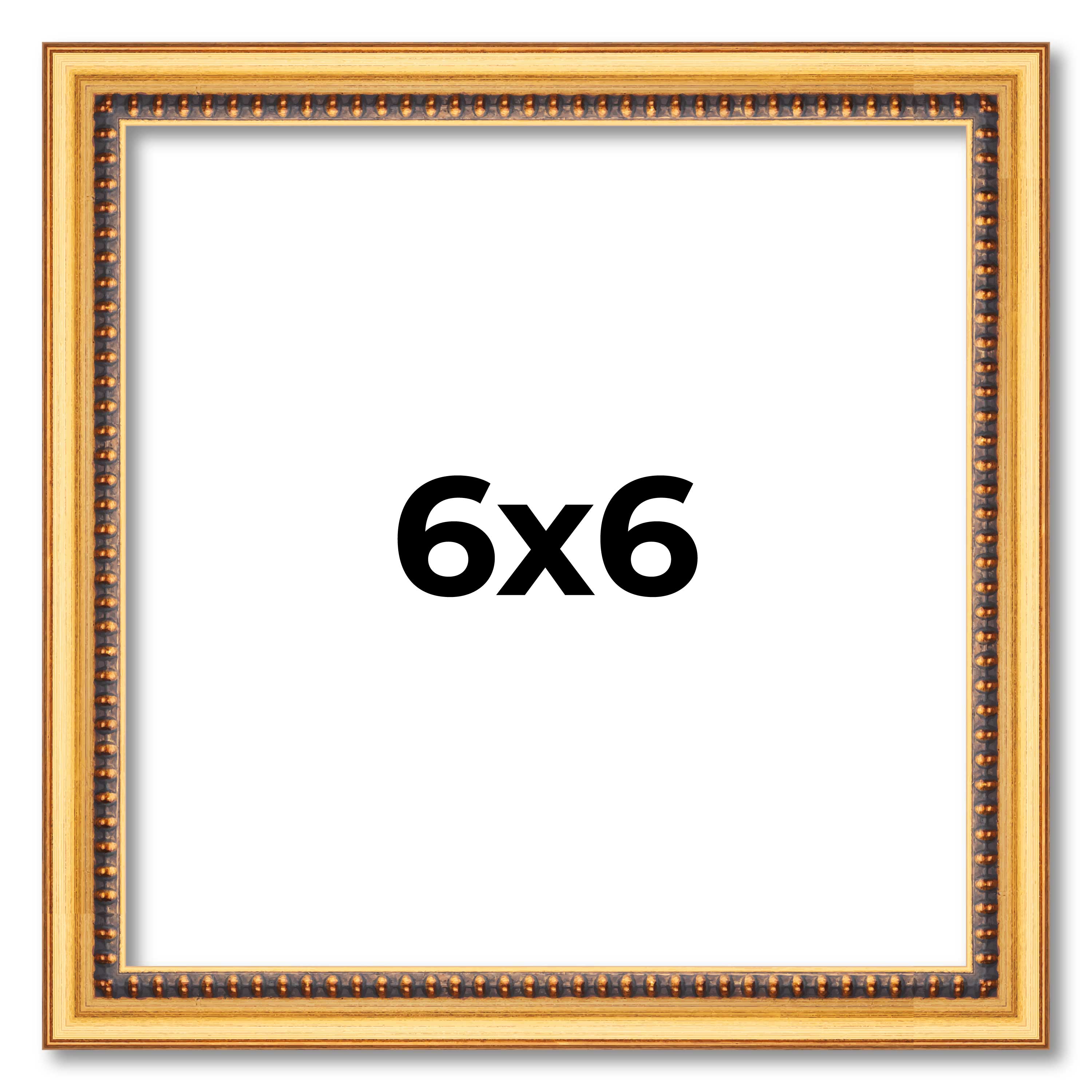 6×6 Frame Beaded Gold Solid Wood Picture Frame | 0.75 Inches Moulding Width | Li