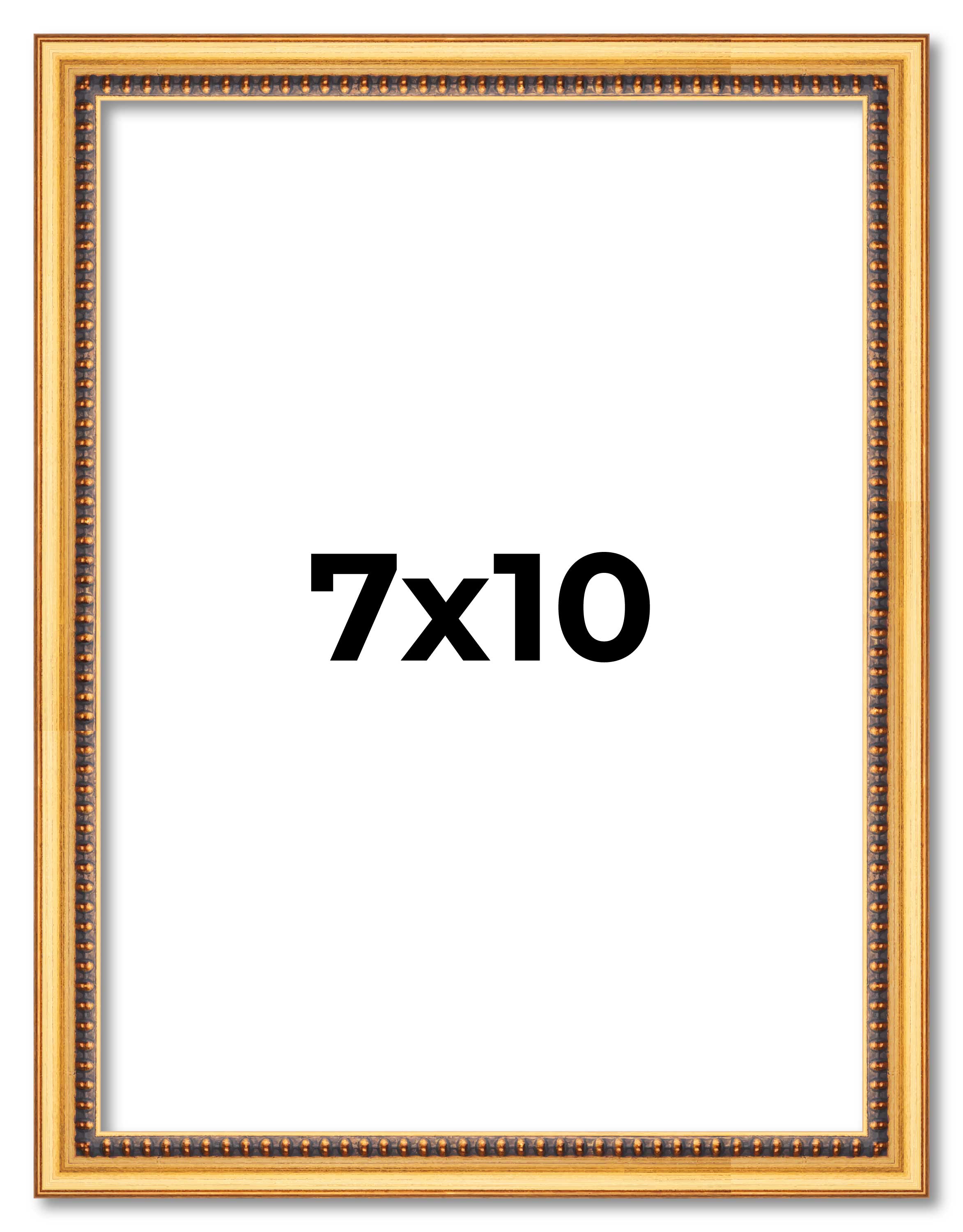 7x10 Frame Beaded Gold Solid Wood Picture Frame | 0.75 Inches Moulding Width | L main product image