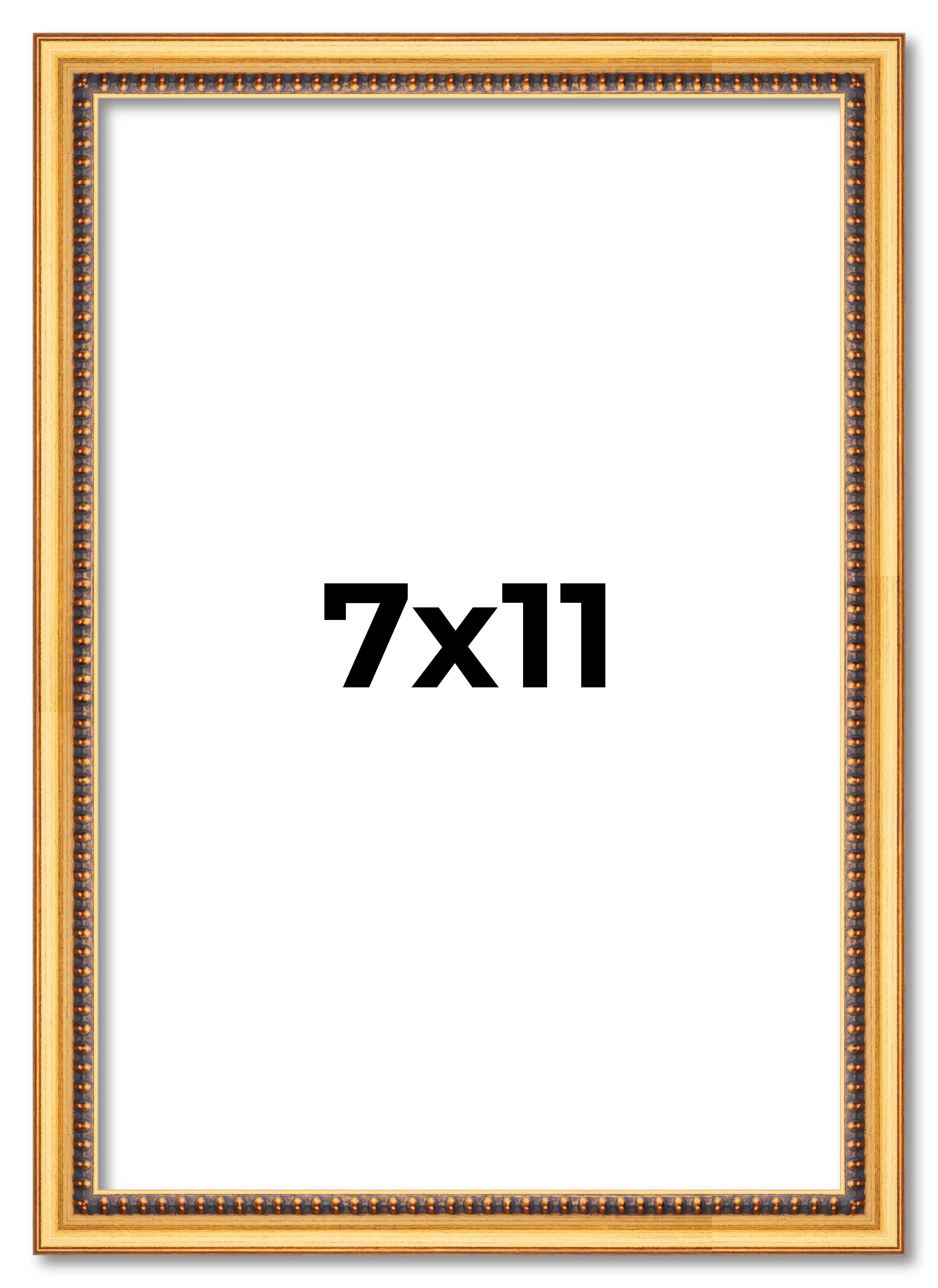 7x11 Frame Beaded Gold Solid Wood Picture Frame | 0.75 Inches Moulding Width | L main product image