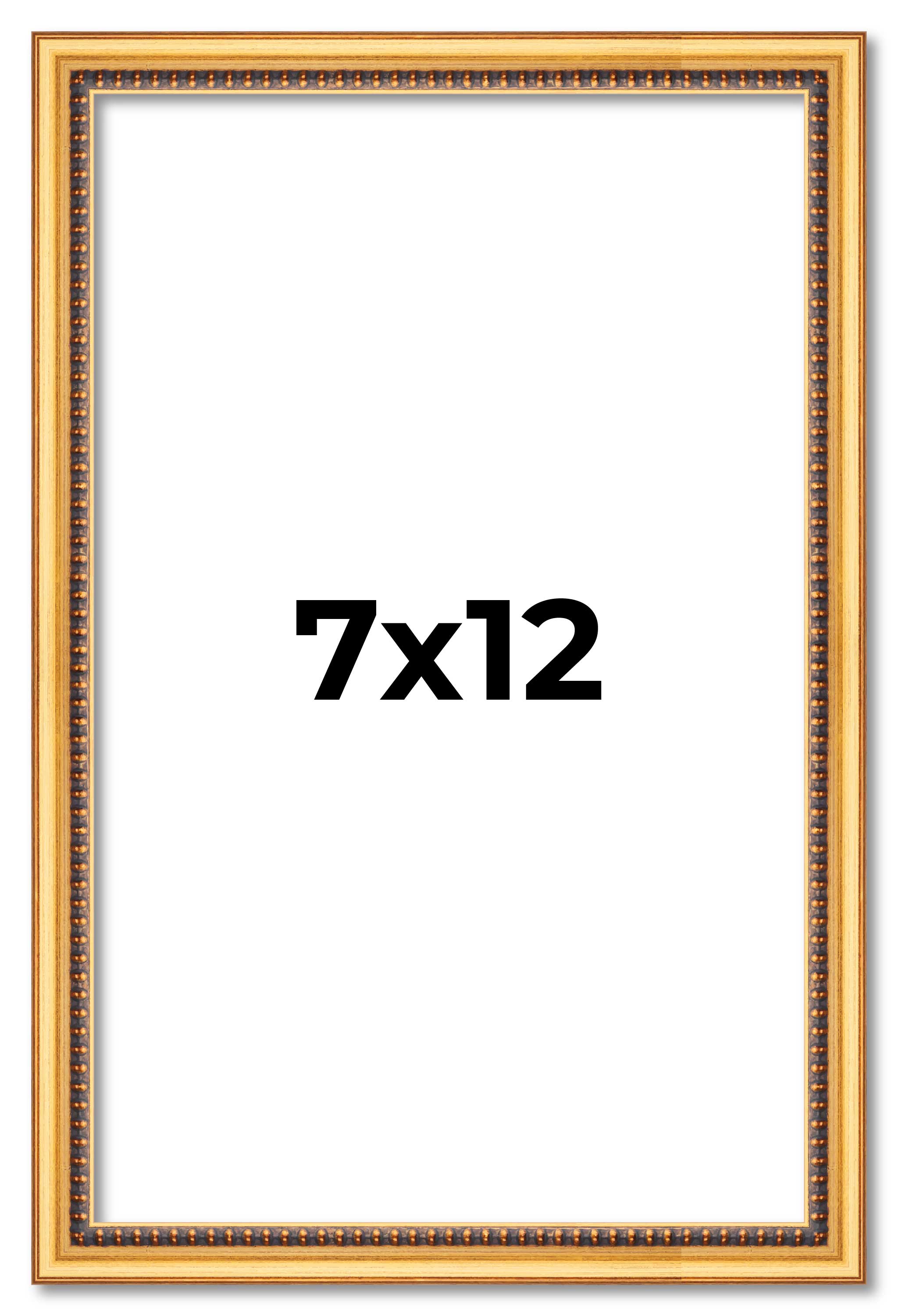 7x12 Frame Beaded Gold Solid Wood Picture Frame | 0.75 Inches Moulding Width | L