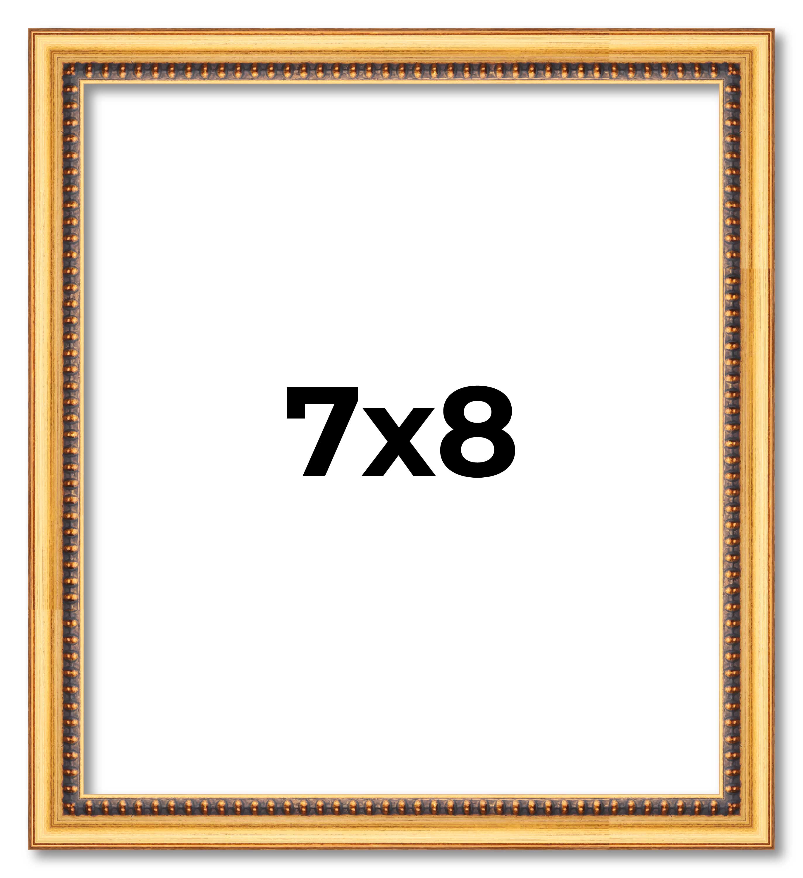 7x8 Frame Beaded Gold Solid Wood Picture Frame | 0.75 Inches Moulding Width | Li main product image