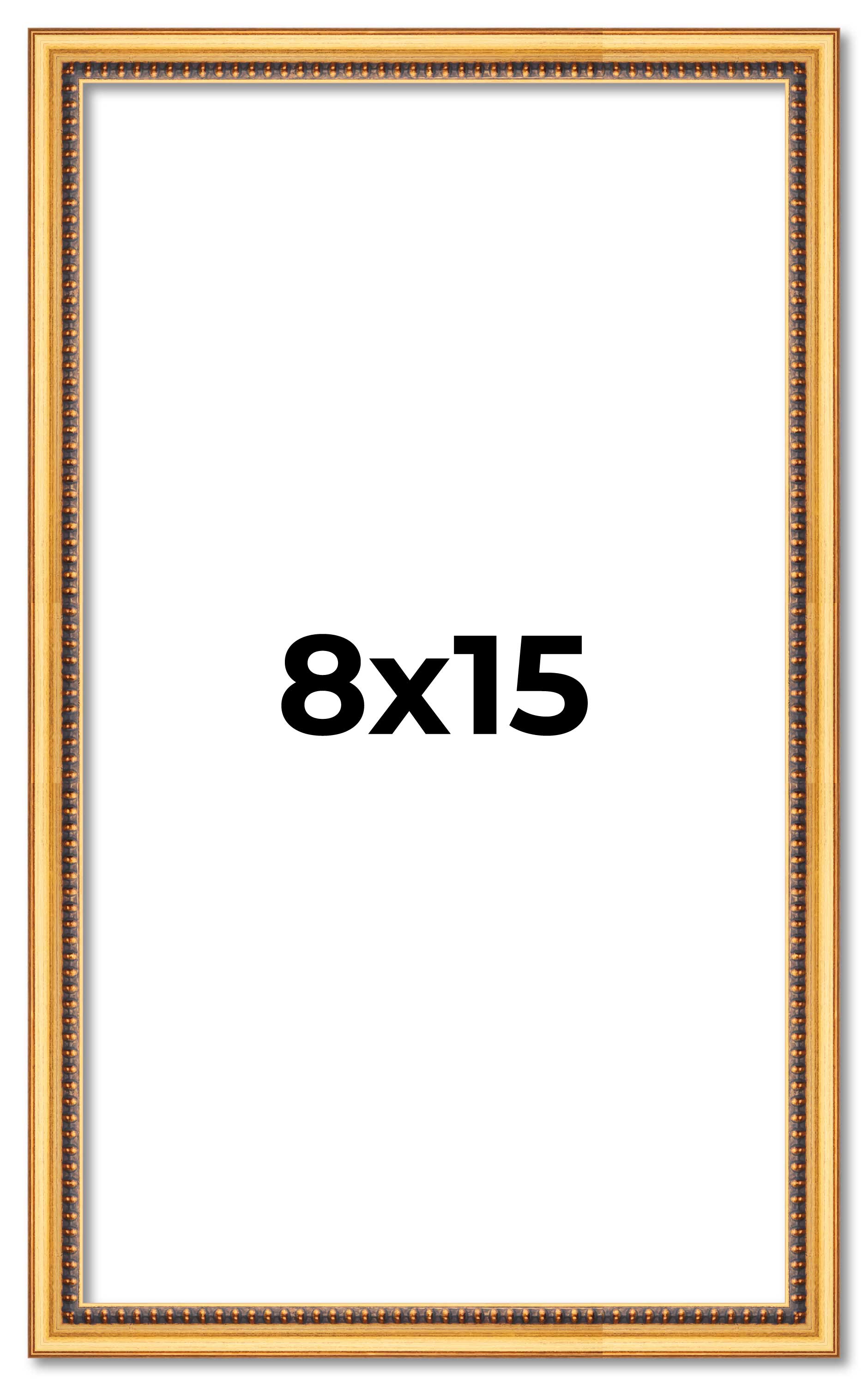 8x15 Frame Beaded Gold Solid Wood Picture Frame | 0.75 Inches Moulding Width | L main product image