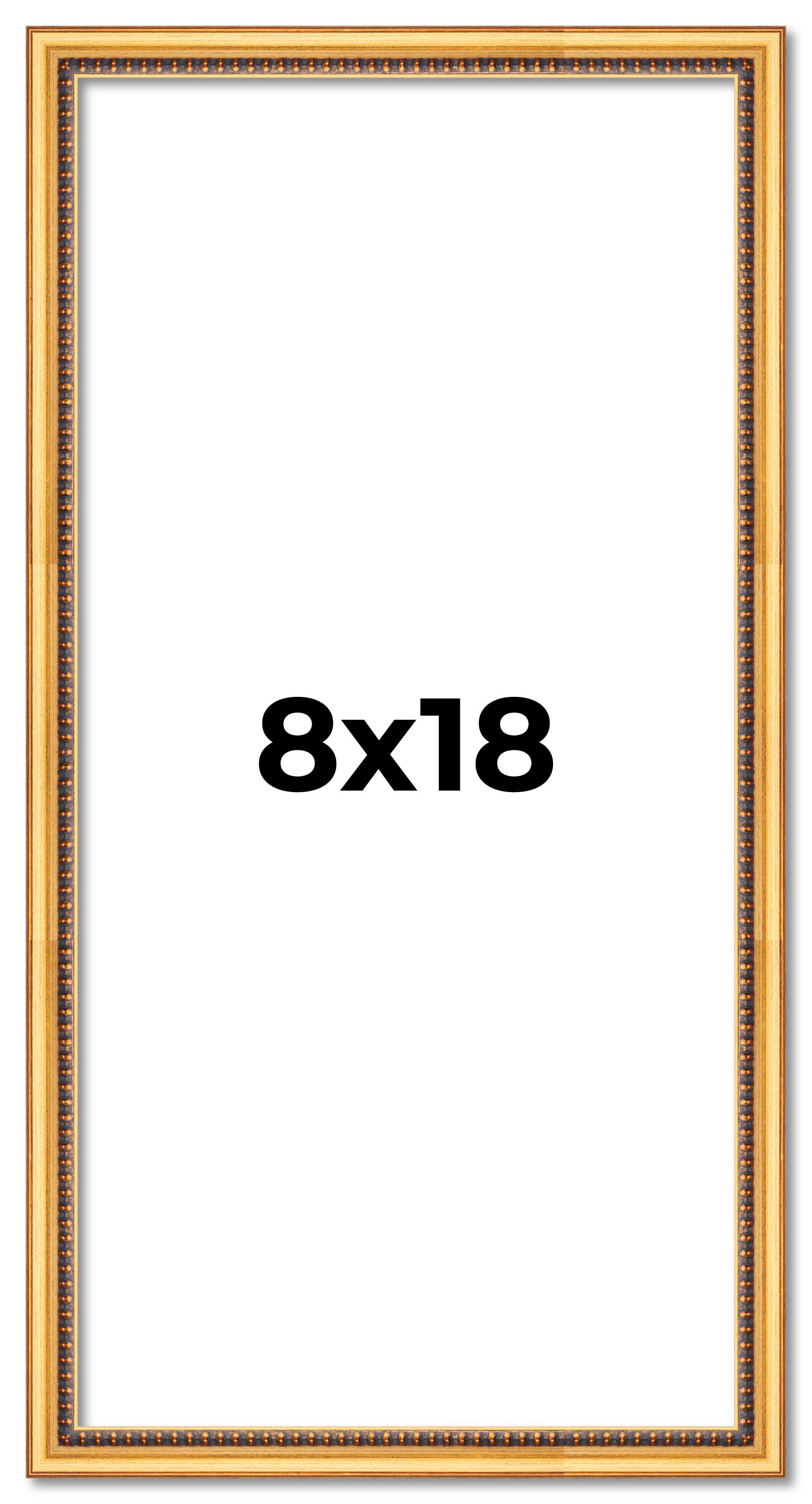 8x18 Frame Beaded Gold Solid Wood Picture Frame | 0.75 Inches Moulding Width | L main product image