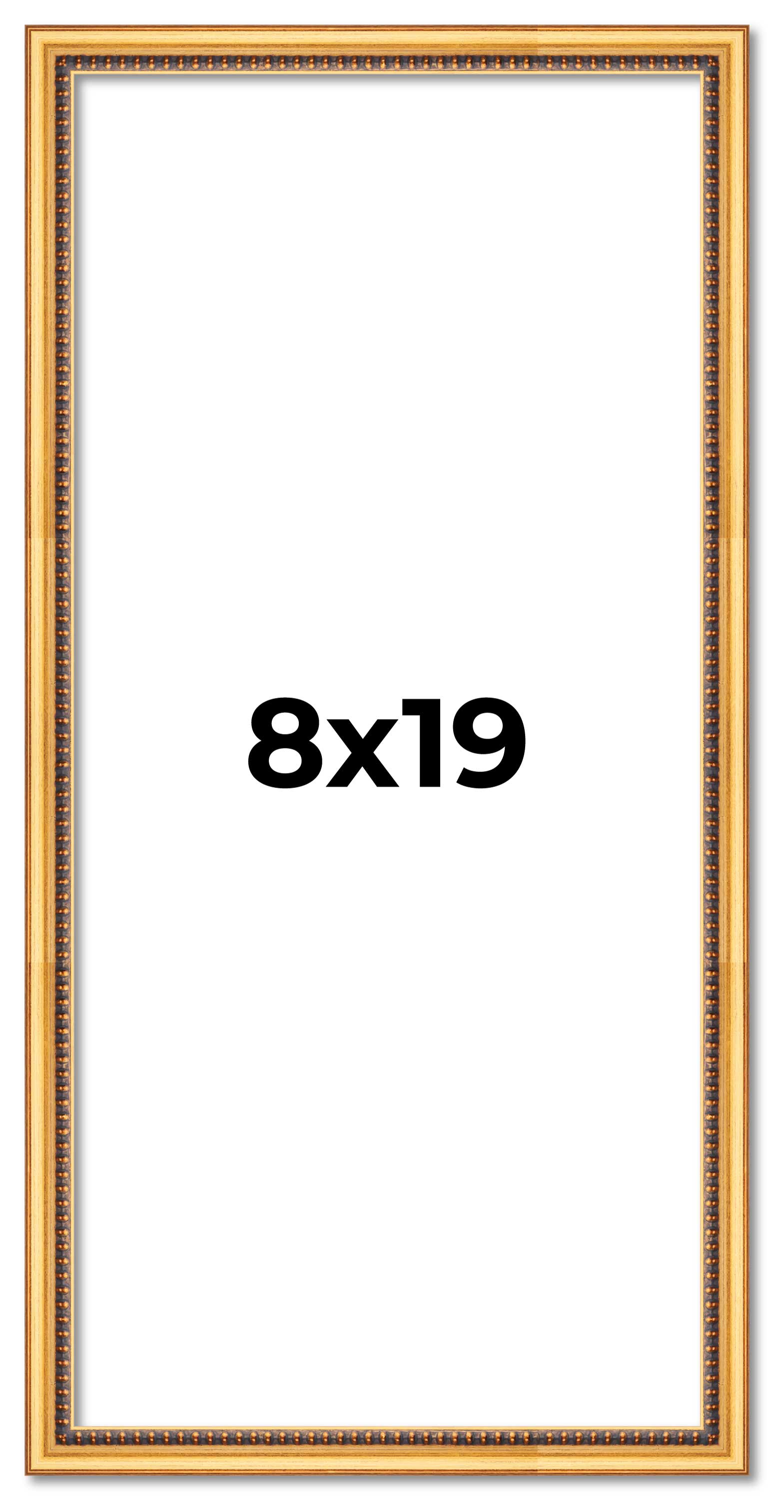 8x19 Frame Beaded Gold Solid Wood Picture Frame | 0.75 Inches Moulding Width | L main product image