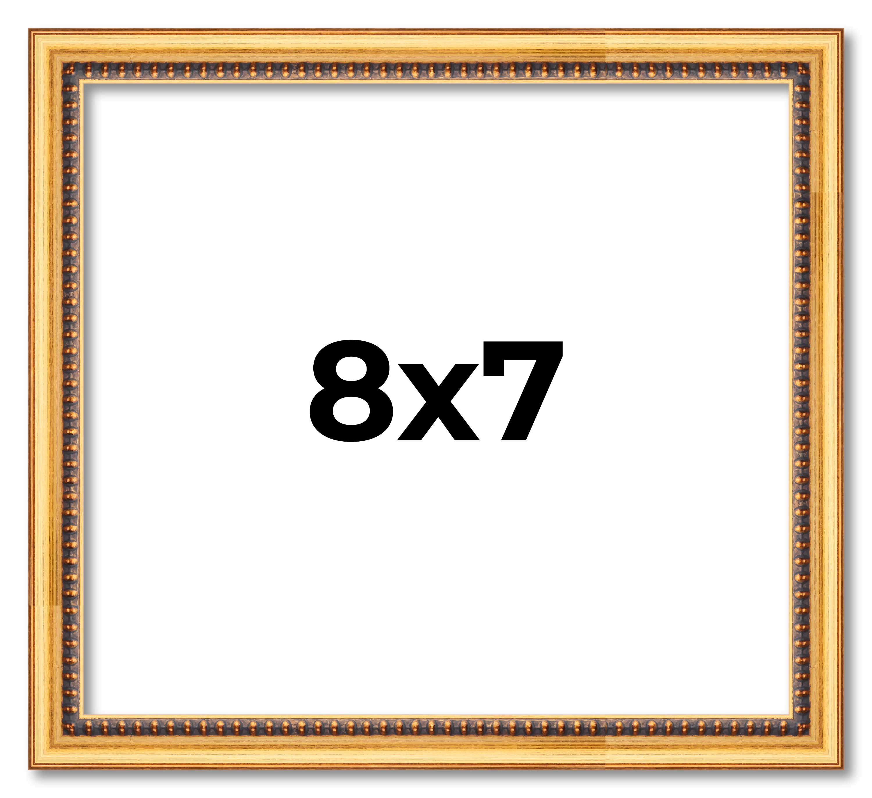 8x7 Frame Beaded Gold Solid Wood Picture Frame | 0.75 Inches Moulding Width | Li main product image