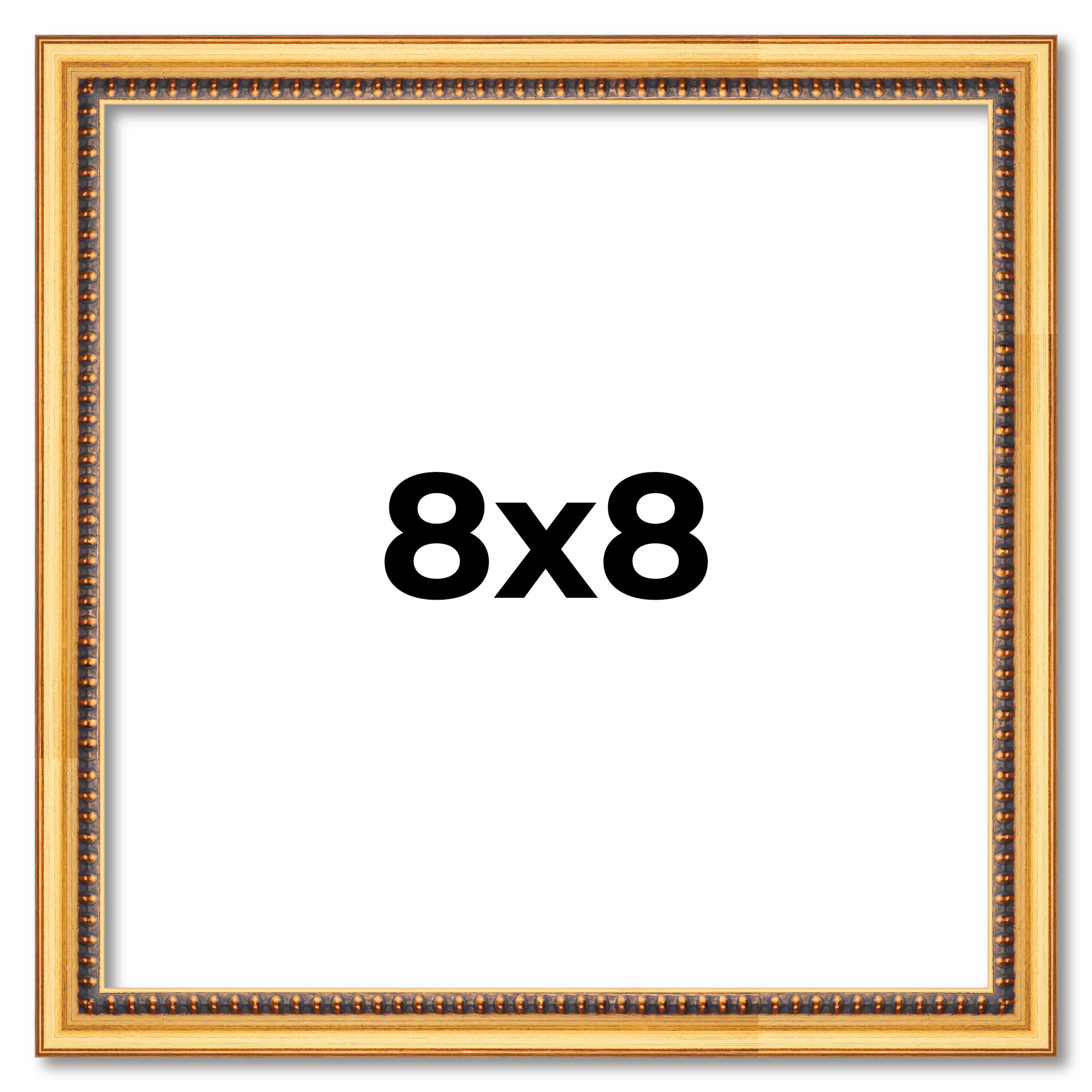 8x8 Frame Beaded Gold Solid Wood Picture Frame | 0.75 Inches Moulding Width | Li main product image