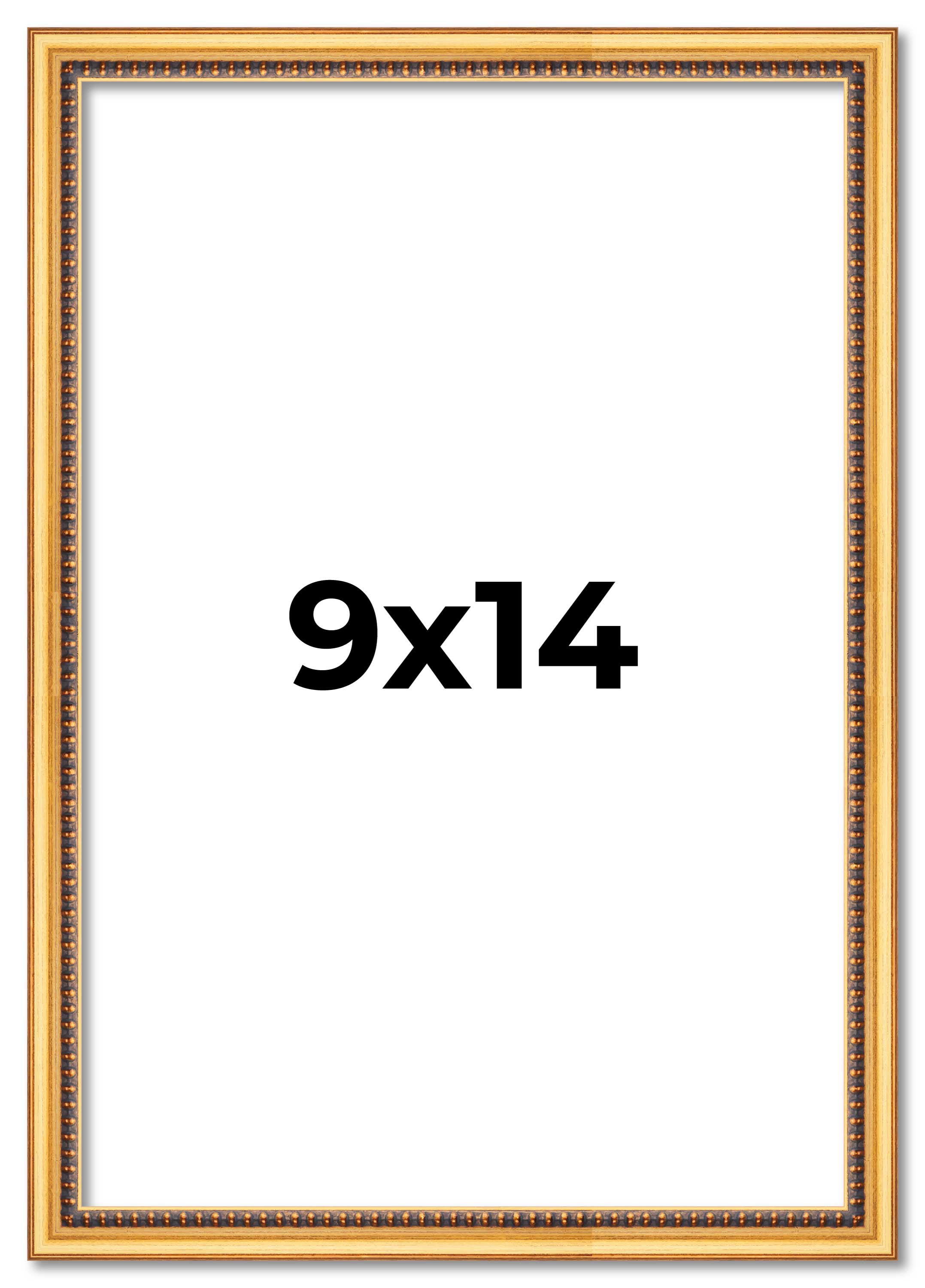 9x14 Frame Beaded Gold Solid Wood Picture Frame | 0.75 Inches Moulding Width | L main product image